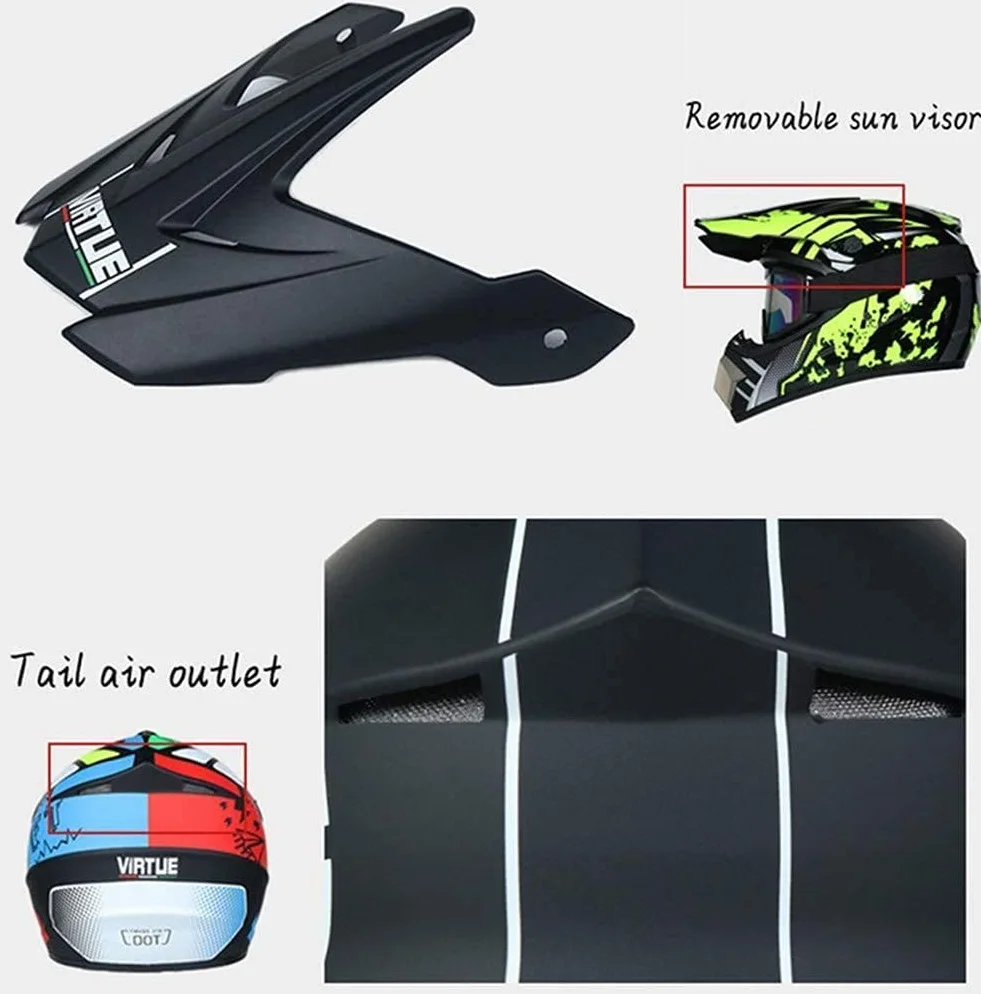Casque Motocross Enfant avec Lunettes Masque Gants Toile d'Araignée Intégral MX Enduro