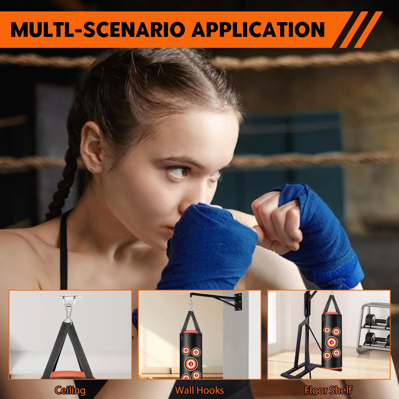 Sac de Frappe Enfant, Set de Sacs de Boxe Suspendus avec Gants, Chaînes et Crochets de Fixation, Sac de Frappe en Cuir Microfibre pour l'entraînement Kickboxing Fitness MMA Grappling Muay Thai Karaté
