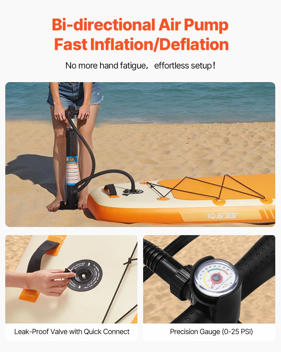 VEVOR Paddle Gonflable, Planche à pagaie Debout Sup, Ultra-légère, avec Accessoires de Pompe, pagaie, aileron, Sac à Dos, Laisse de Cheville, Sangle