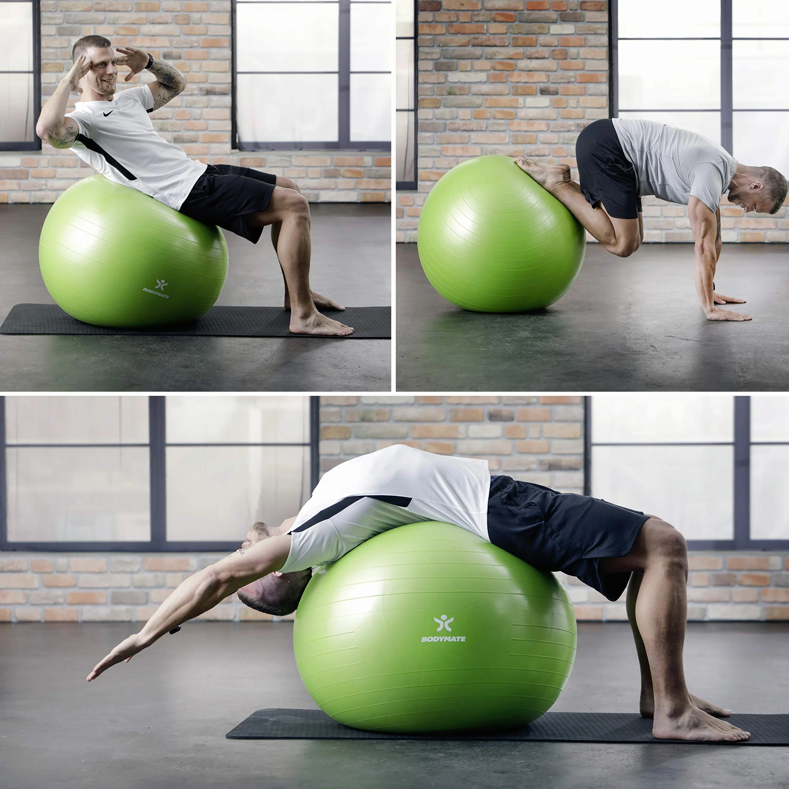 BODYMATE Ballon Fitness avec Pompe et E-Book - Tailles et Coloris Variés
