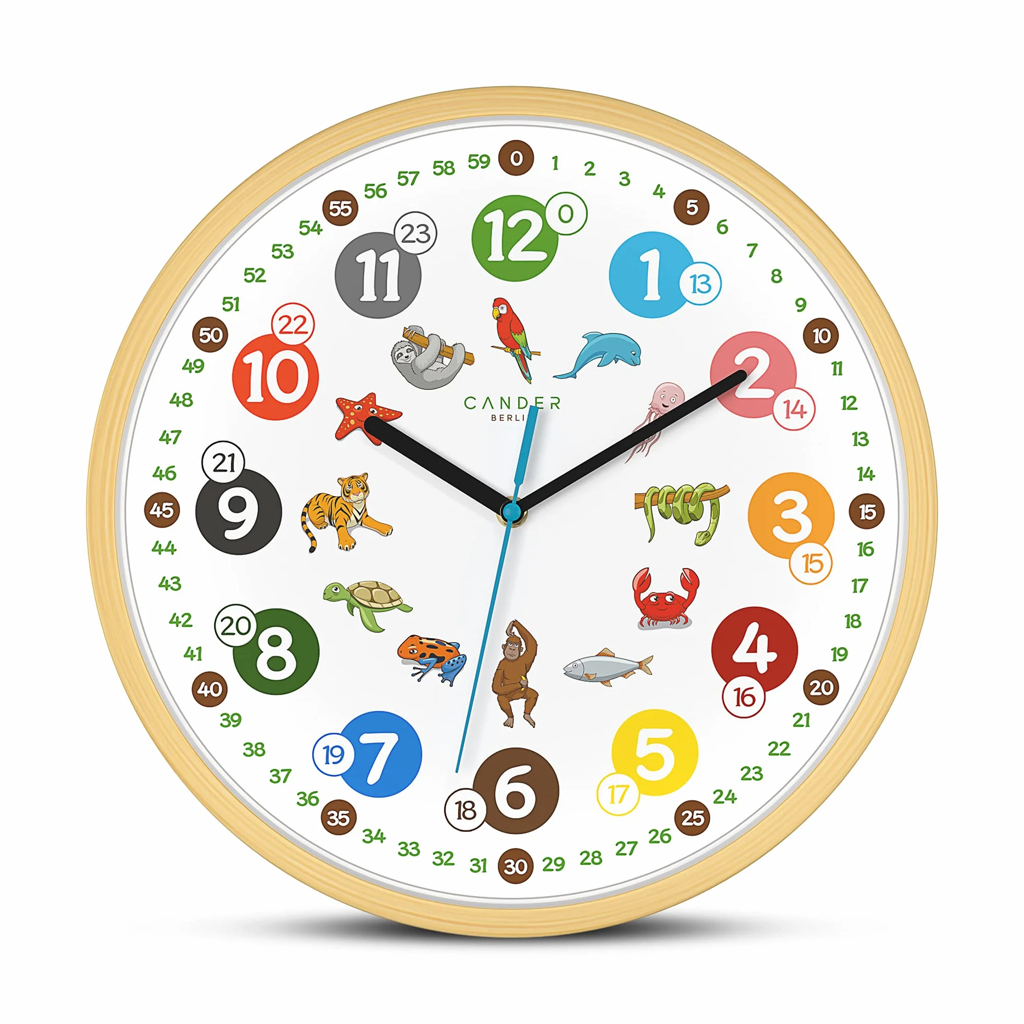 Cander Berlin MNU 2430 T Horloge murale enfant Motif bois 30,5 cm animaux silencieux analogique
