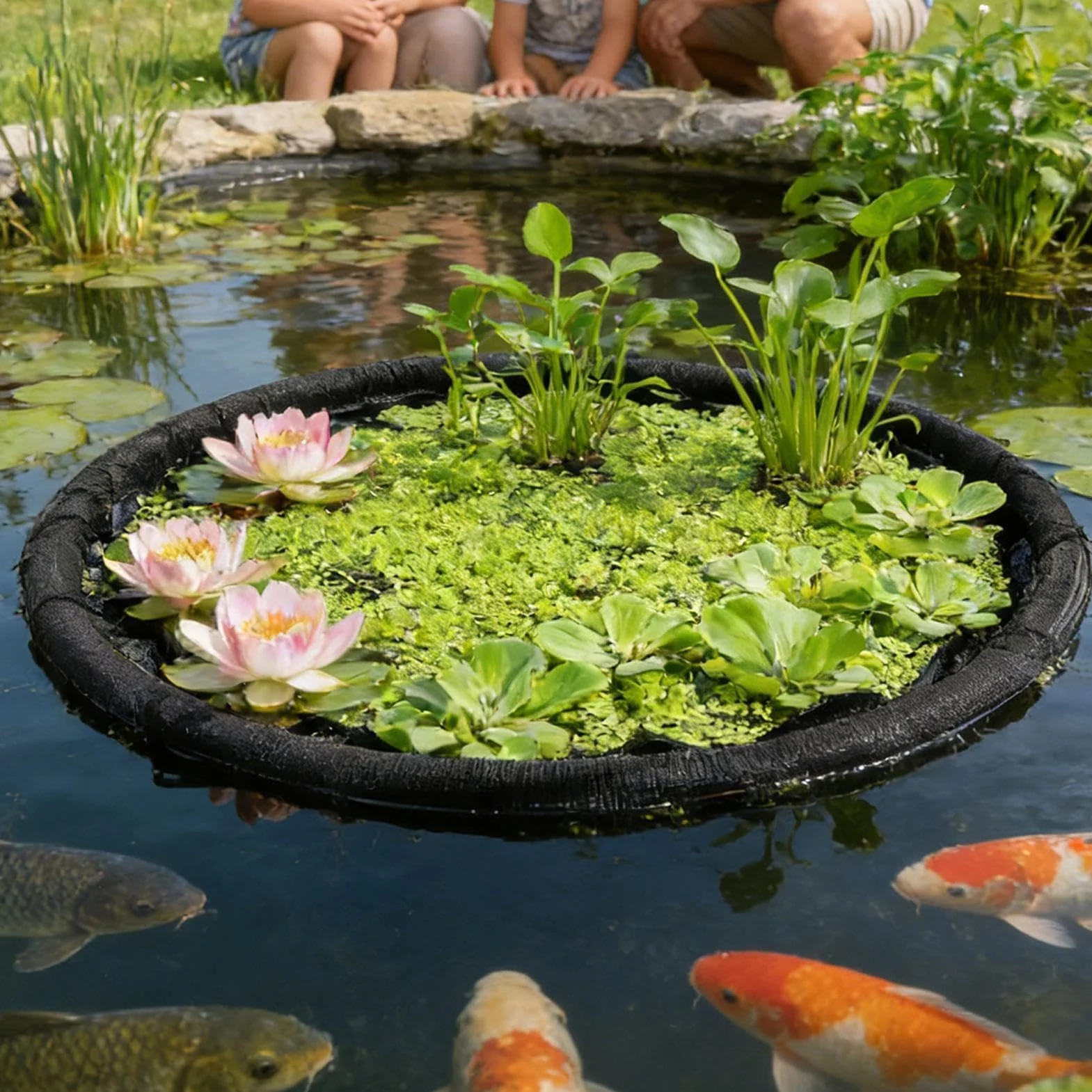 Barrière Flottante Filet de Protection Usine avec Cadre 45CM pour Bassins Extérieurs, Étangs et Jardins