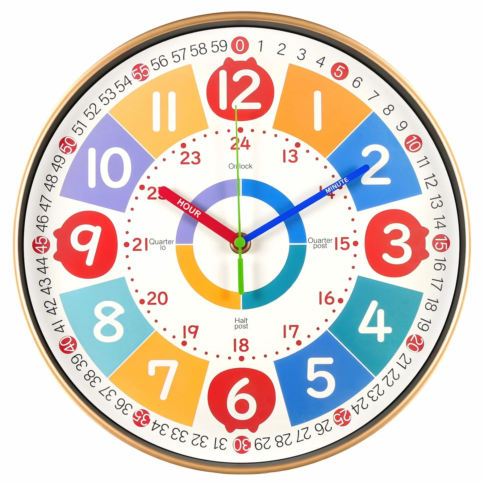 Vicloon Horloge Murale Enfants 30cm Apprentissage sans Tic-Tac Analogique Lire L'heure