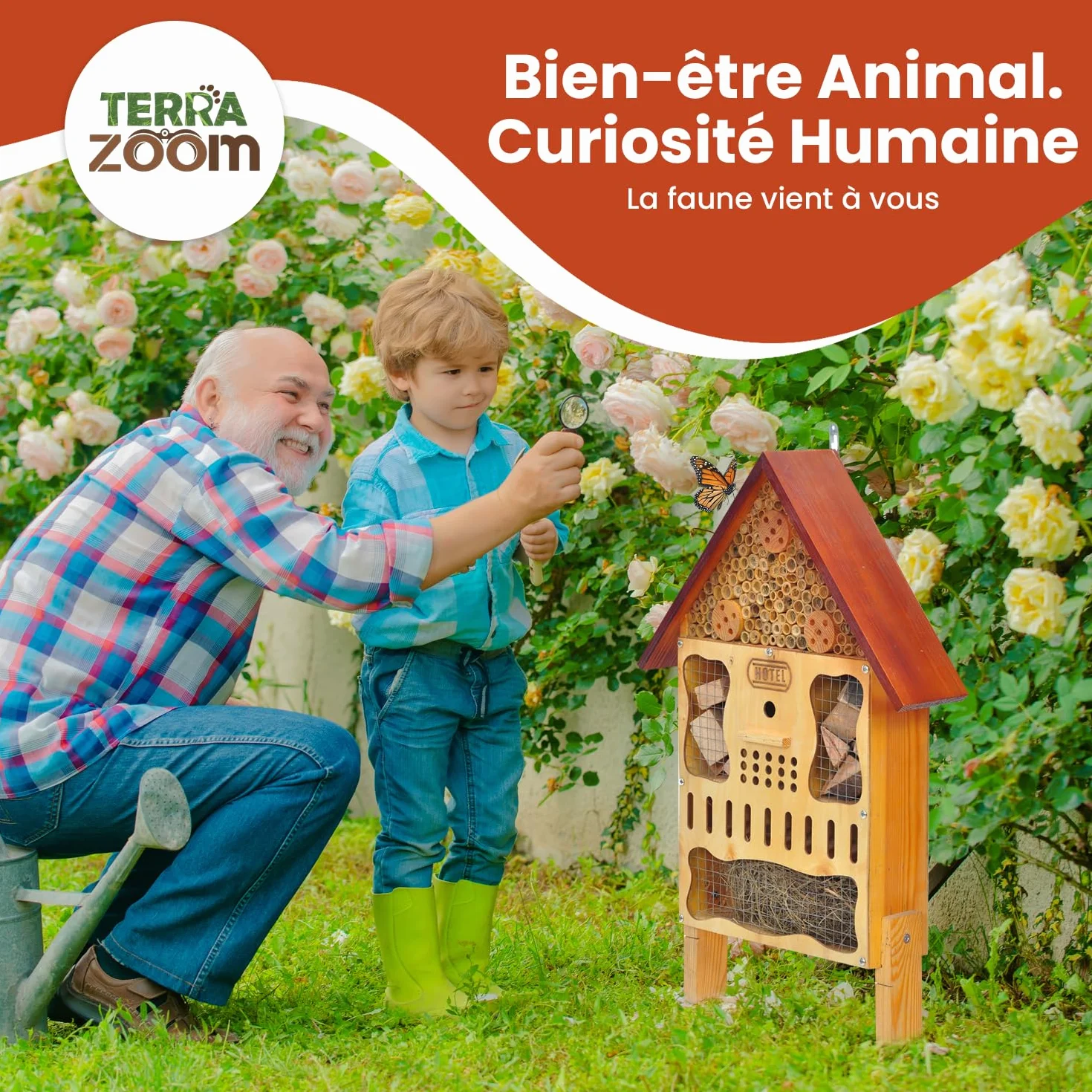 Grand hôtel à insectes XXL en bois résistant aux intempéries – Hôtel à abeilles avec piquet de sol, suspendre ou poser