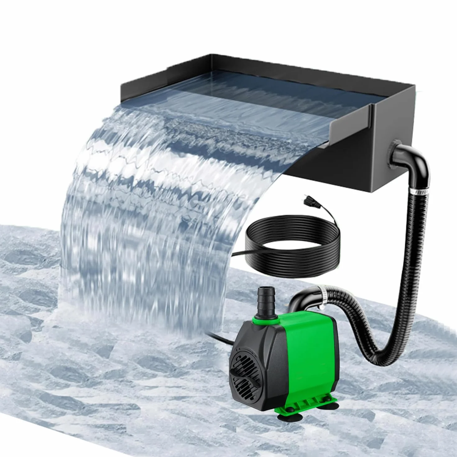 Cascade de bassin en acier inoxydable 30 cm, 48 W, 3000 l/h, set pour jardin