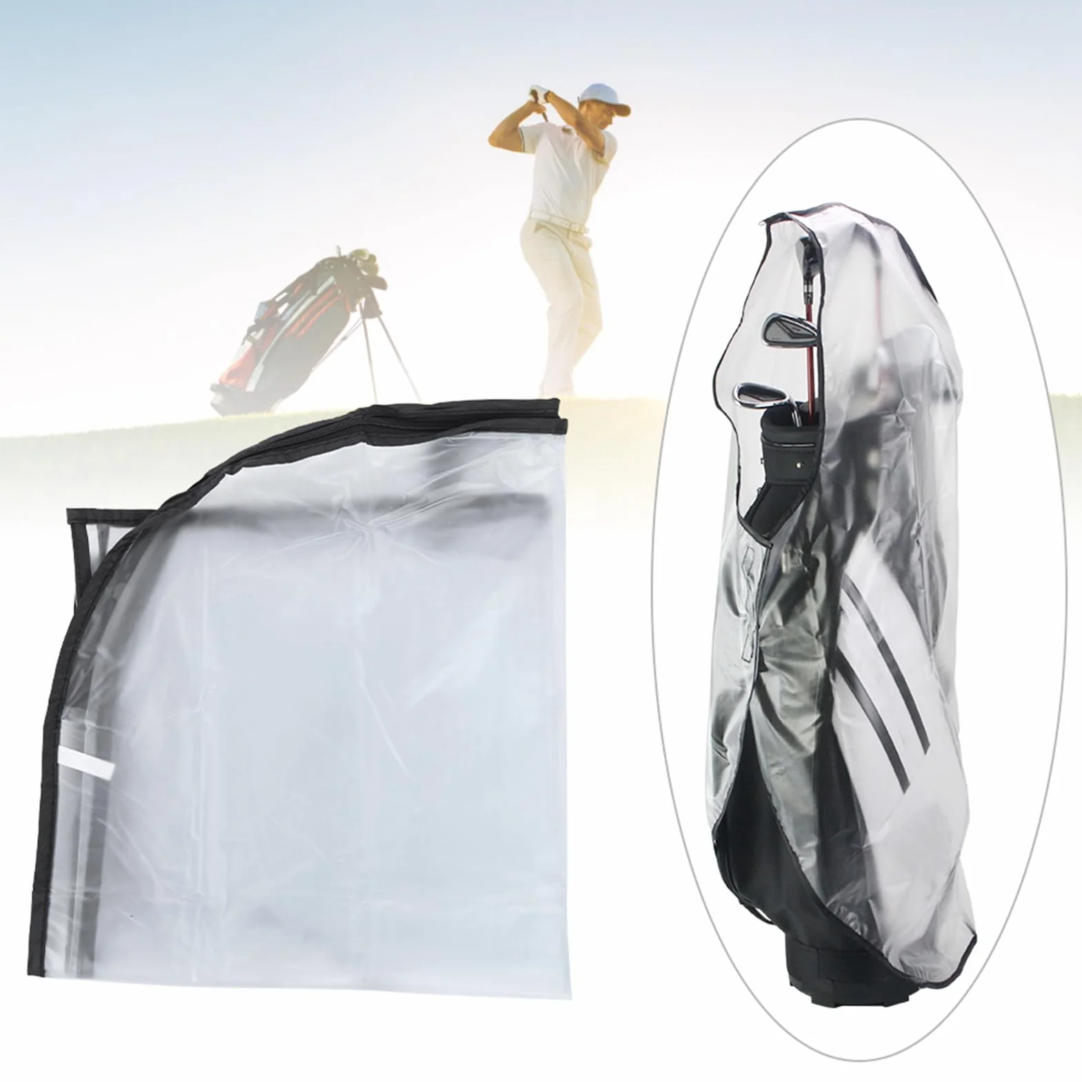 Housse de Pluie pour Sac de Golf, Transparent Capuche de Protection étanche pour Chariot