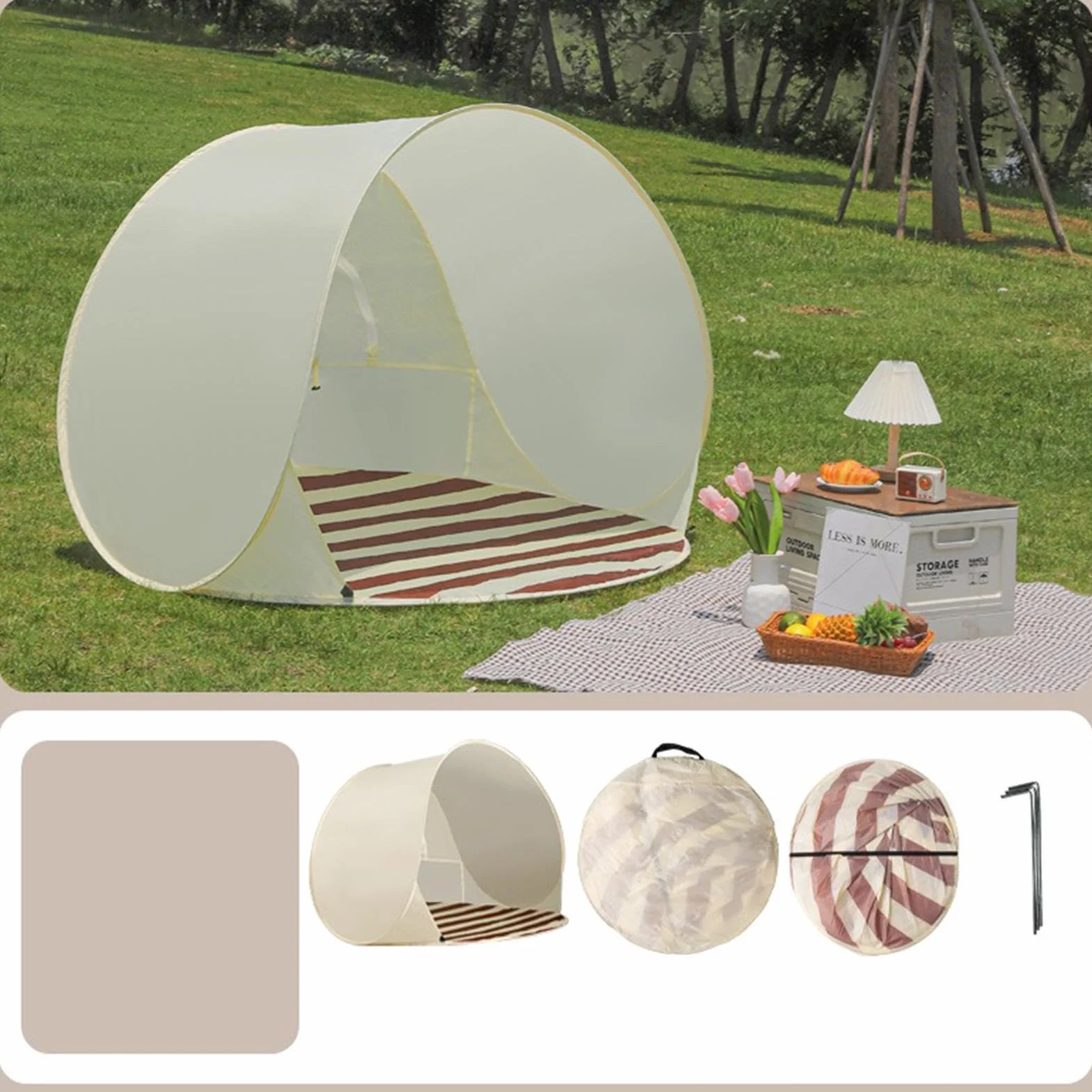 Tente De Plage Pop-up pour 3-4 Personnes, Abri De Plage Anti-UV UPF 50+, Tente De Plages Bébé avec Fenêtres en Filet, Coupe-Vent Semi-Ouvert Portable pour La Plages Et Le Jardin
