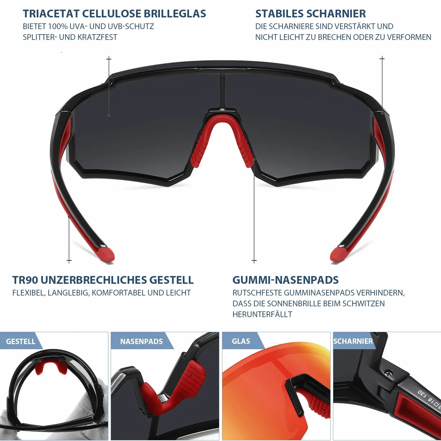 DUCO Lunettes de soleil de sport polarisées pour homme et femme Protection UV400 Baseball Cyclisme Course à pied Pêche Lunettes de soleil DC0068