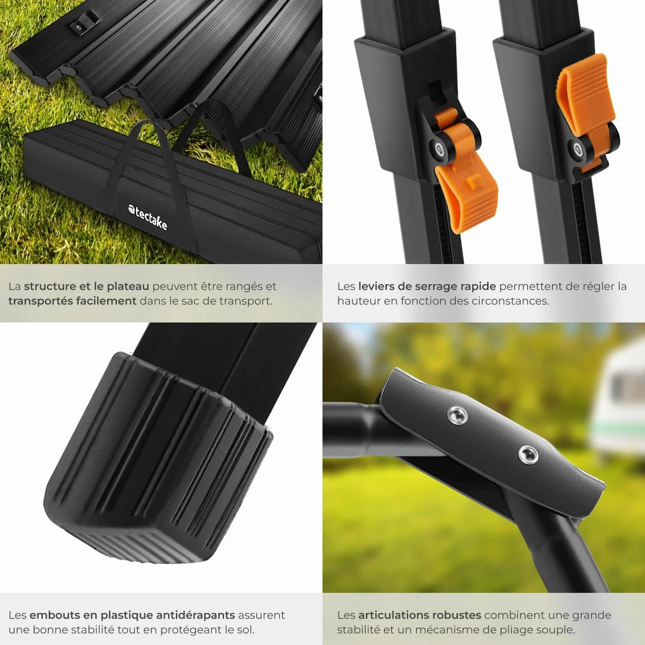 Tectake Table Pliante de Pique Nique et Camping en Aluminium Réglable en Hauteur avec Sac de Transport