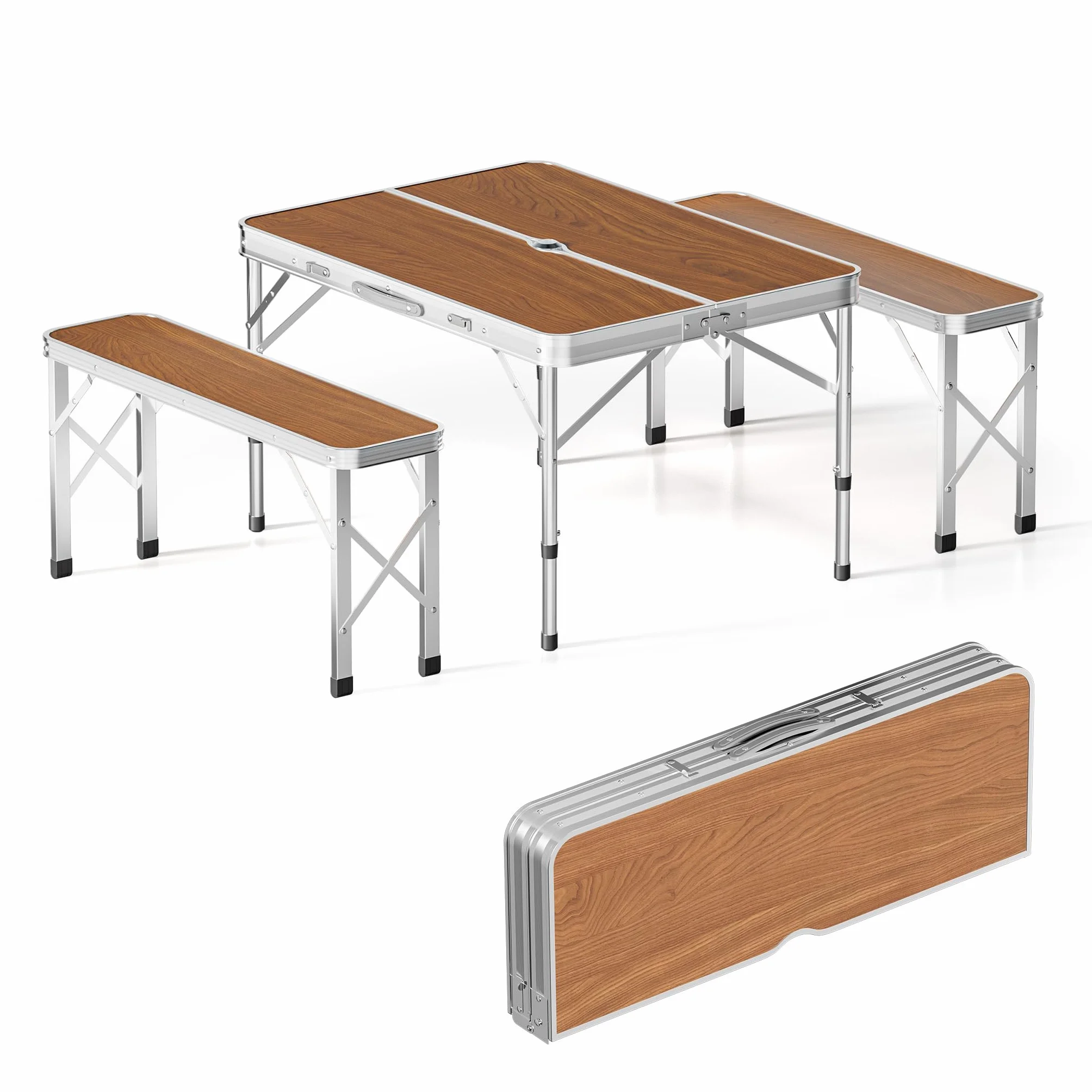 WilTec Table Pliante Valise 900 x 660 x 700 mm Aluminium MDF Camping Pique-Nique BBQ