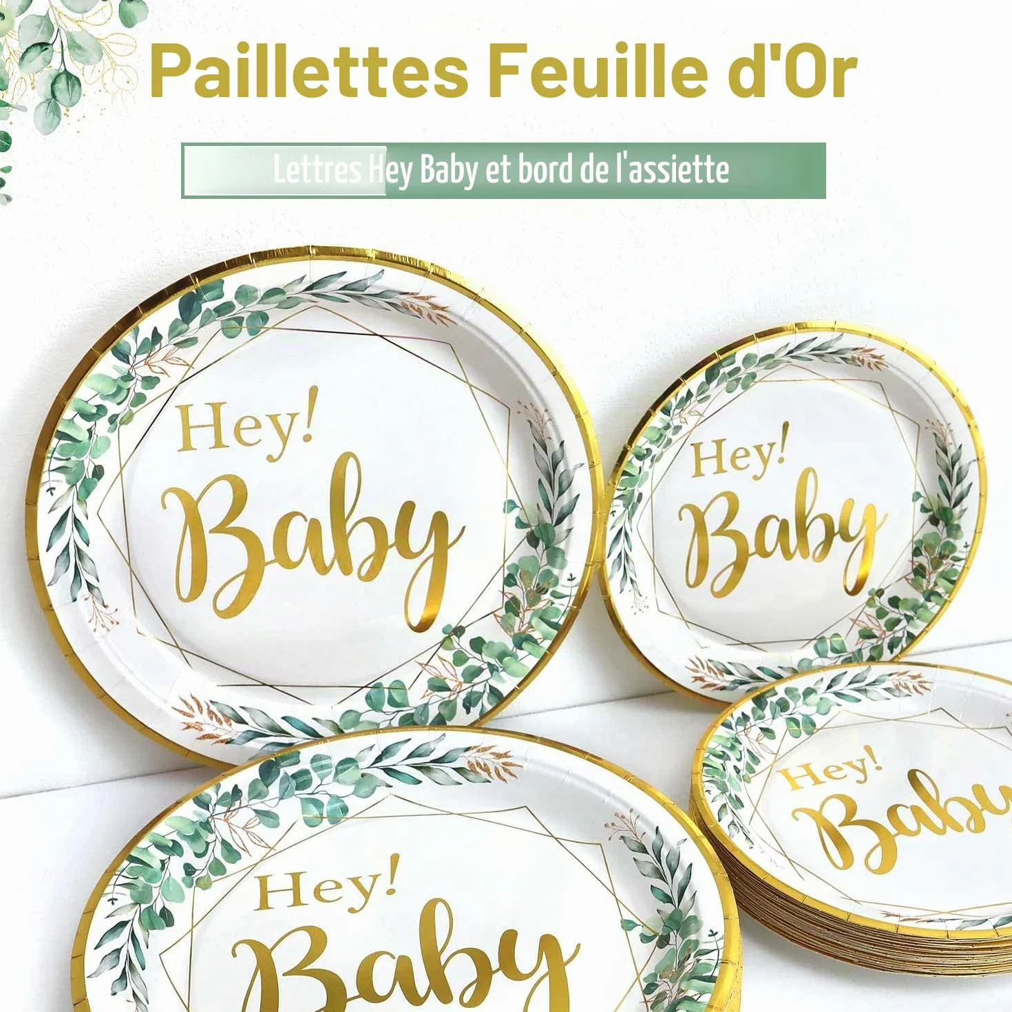 Baby Shower Vaisselle Assiette Sert 25 Invités 125pcs Neutre Bapteme Vert Sauge