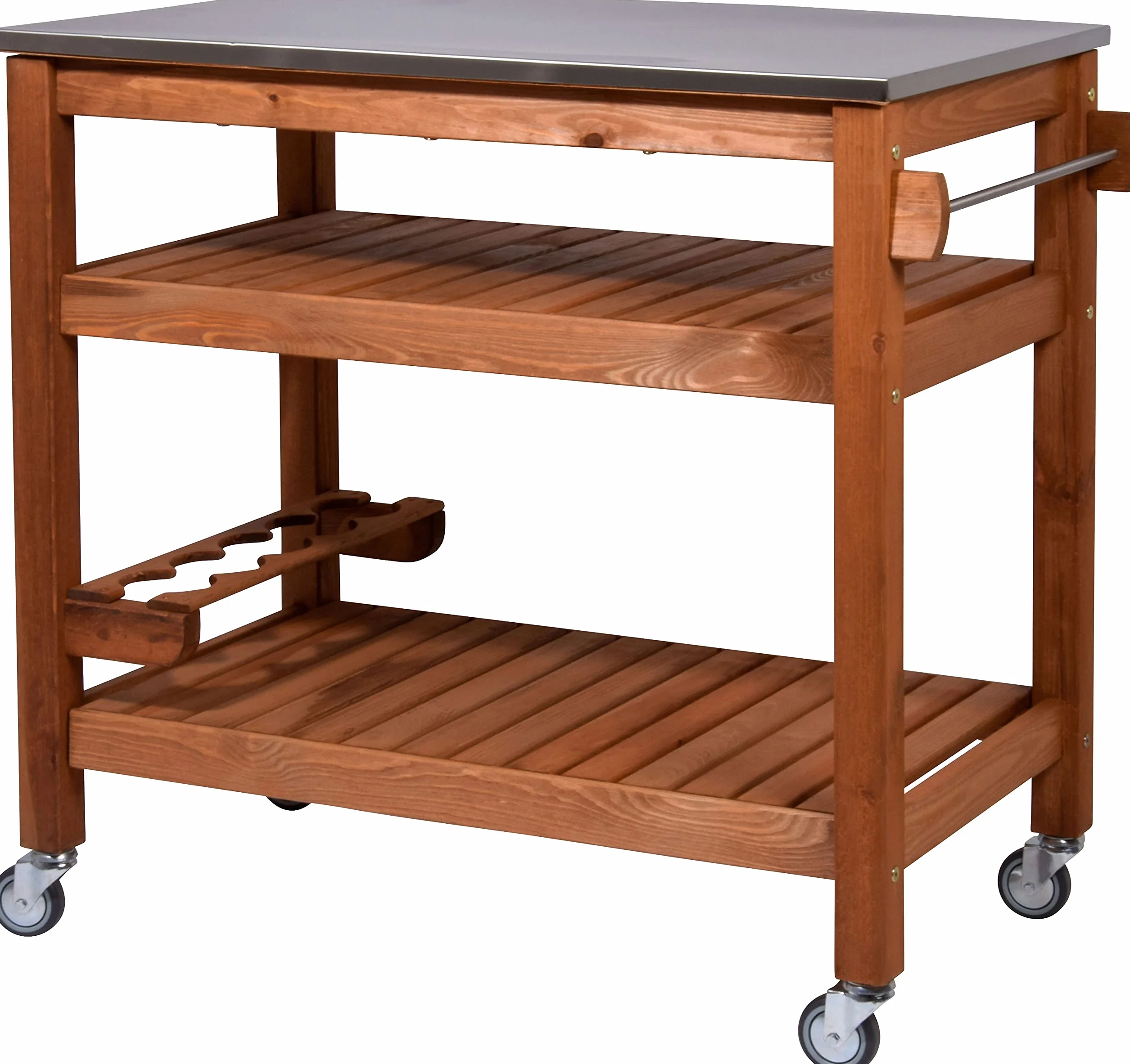 dobar Desserte à roulettes d'extérieur Plateau Acier Inoxydable 94 x 58 x 90 cm Pin Marron