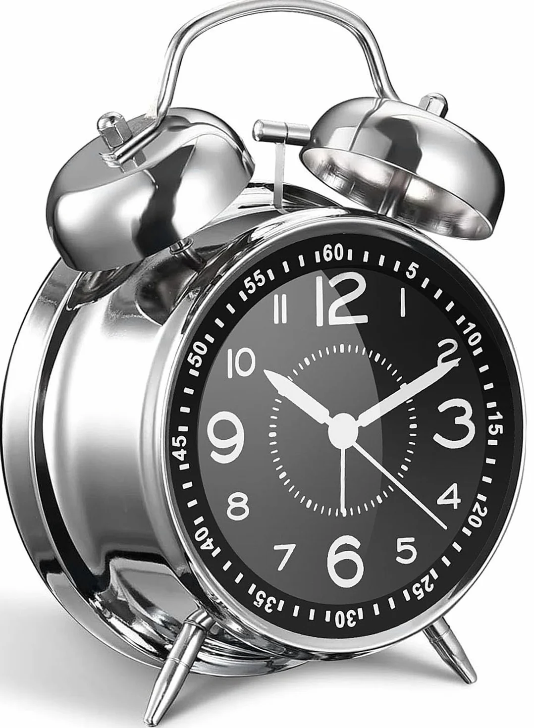 Réveil analogique rétro en métal à double cloche pour les dormeurs profonds, sans tic-tac, avec éclairage de nuit