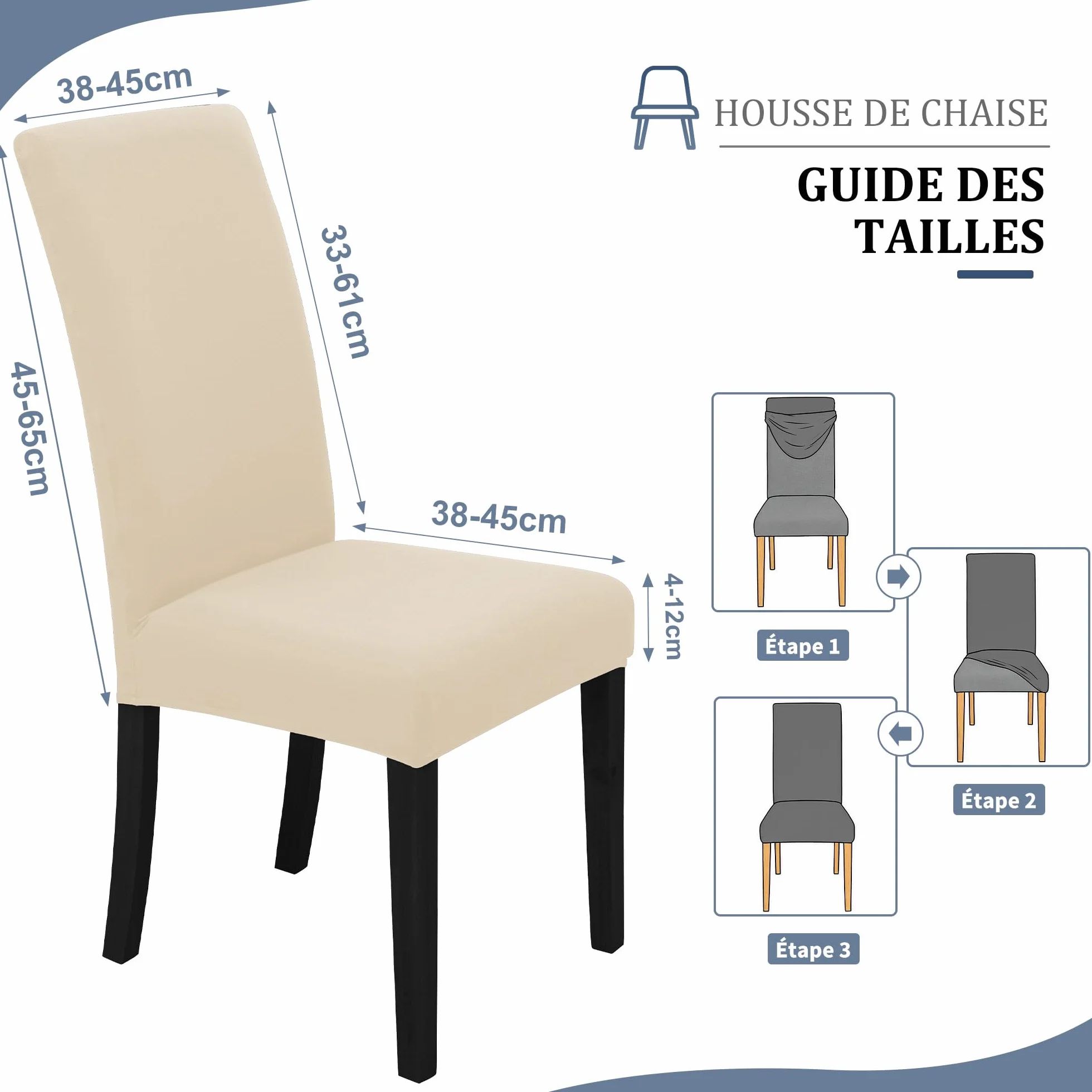 Housse de Chaise Haute de Bureau Lot de 4 pièces Beige pour Salon Cuisine