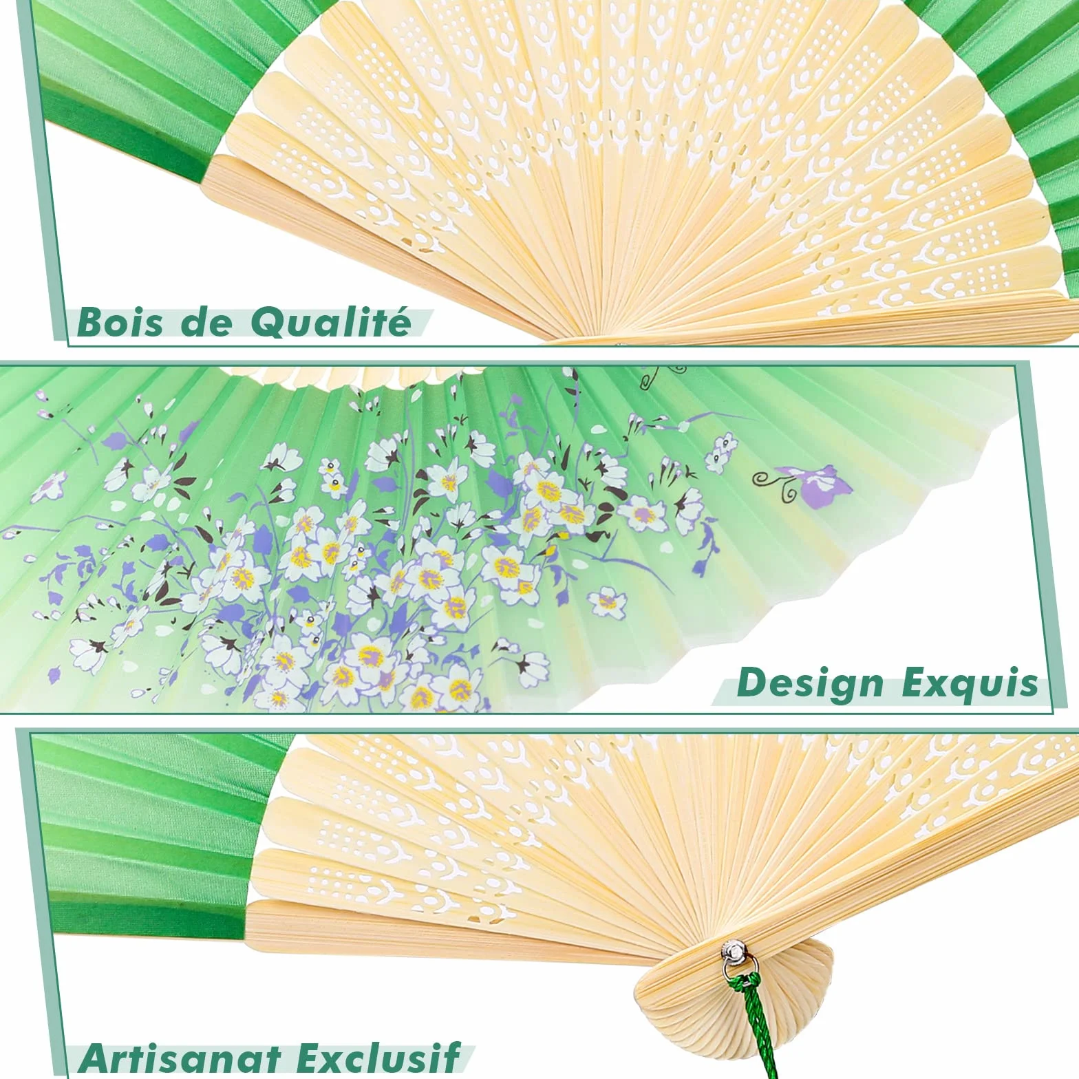 Éventails Pliants 6Pcs Eventail Japonais en Soie et Bambou avec Frange pour Décoration Mariage