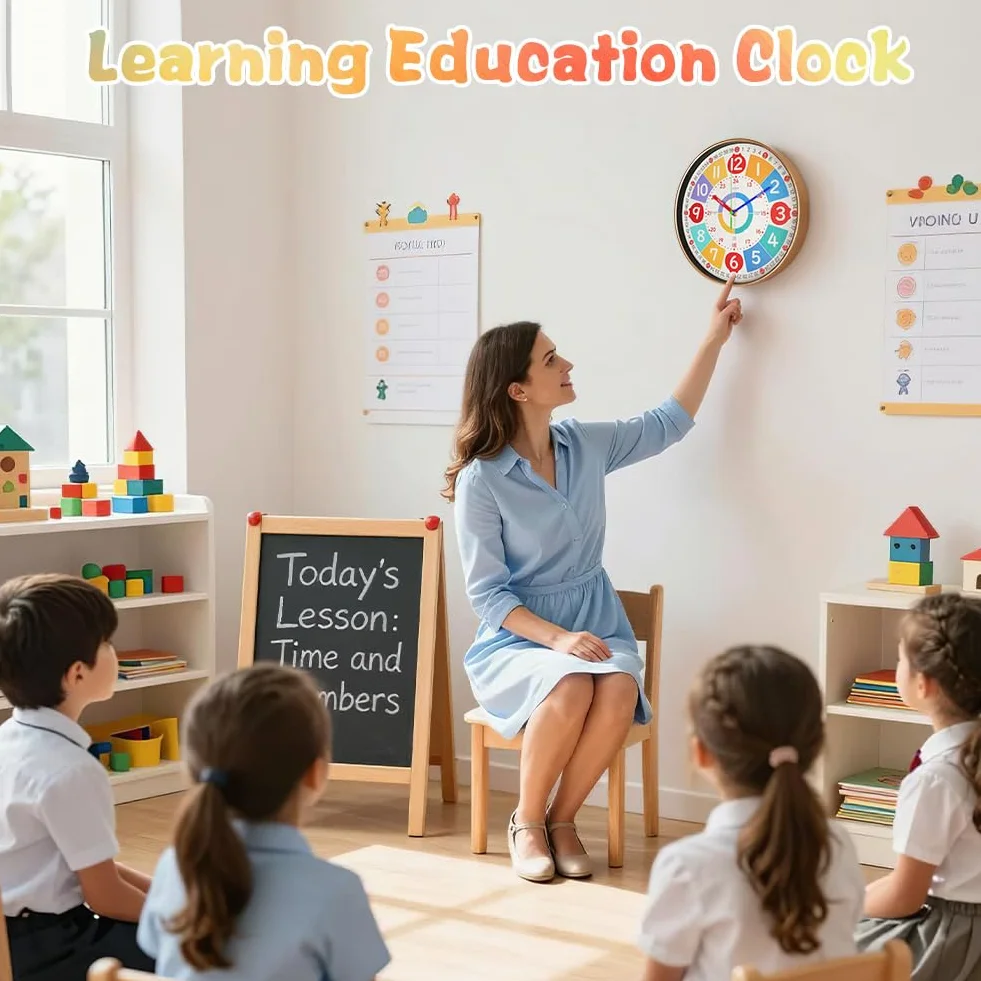 Vicloon Horloge Murale Enfants 30cm Apprentissage sans Tic-Tac Analogique Lire L'heure