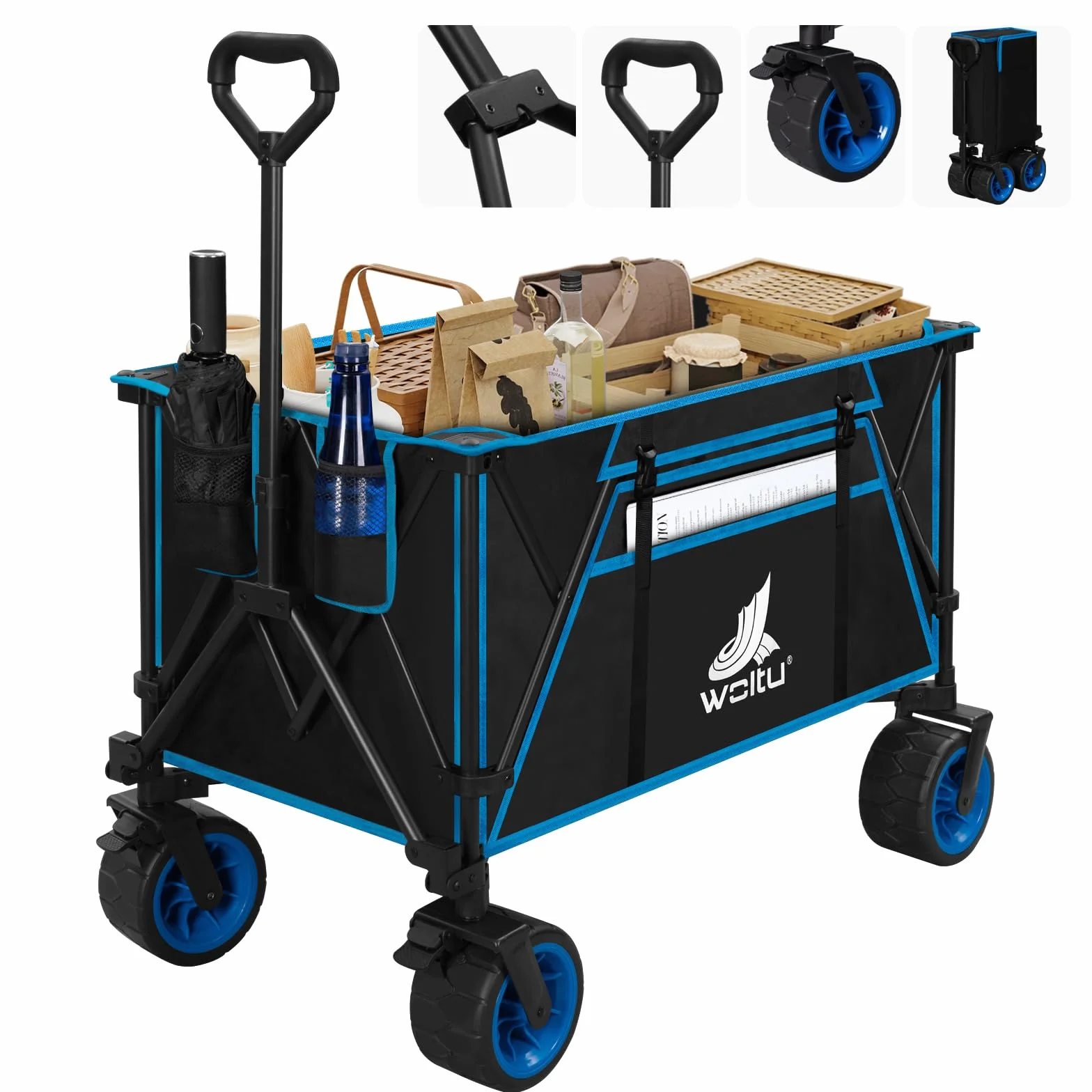 WOLTU Chariot de Jardin Pliable 120kg Tissu Oxford Acier Noir Bleu