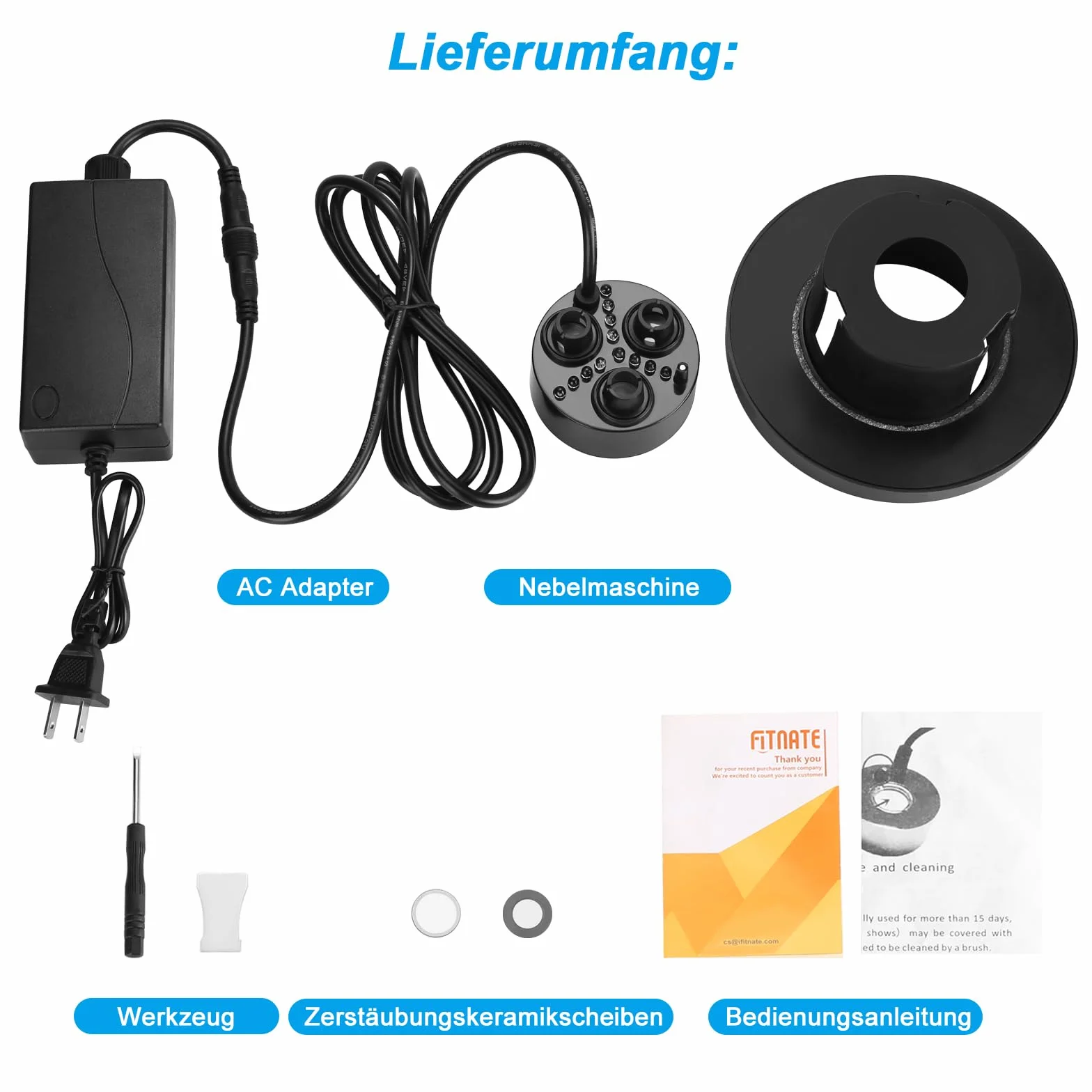 FITNATE Brumisateur à ultrasons 3 têtes 1500 ml/h pour fontaine aquarium bassin
