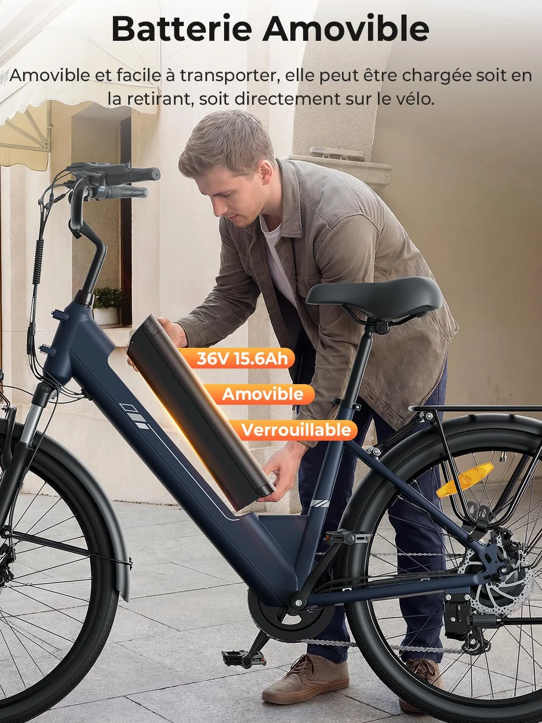 Touroll J2 St Vélo Électrique Autonomie 100KM Moteur 250W 45Nm Batterie Amovible 561Wh 26" VTT Trekking Adulte E-Bike Urbain