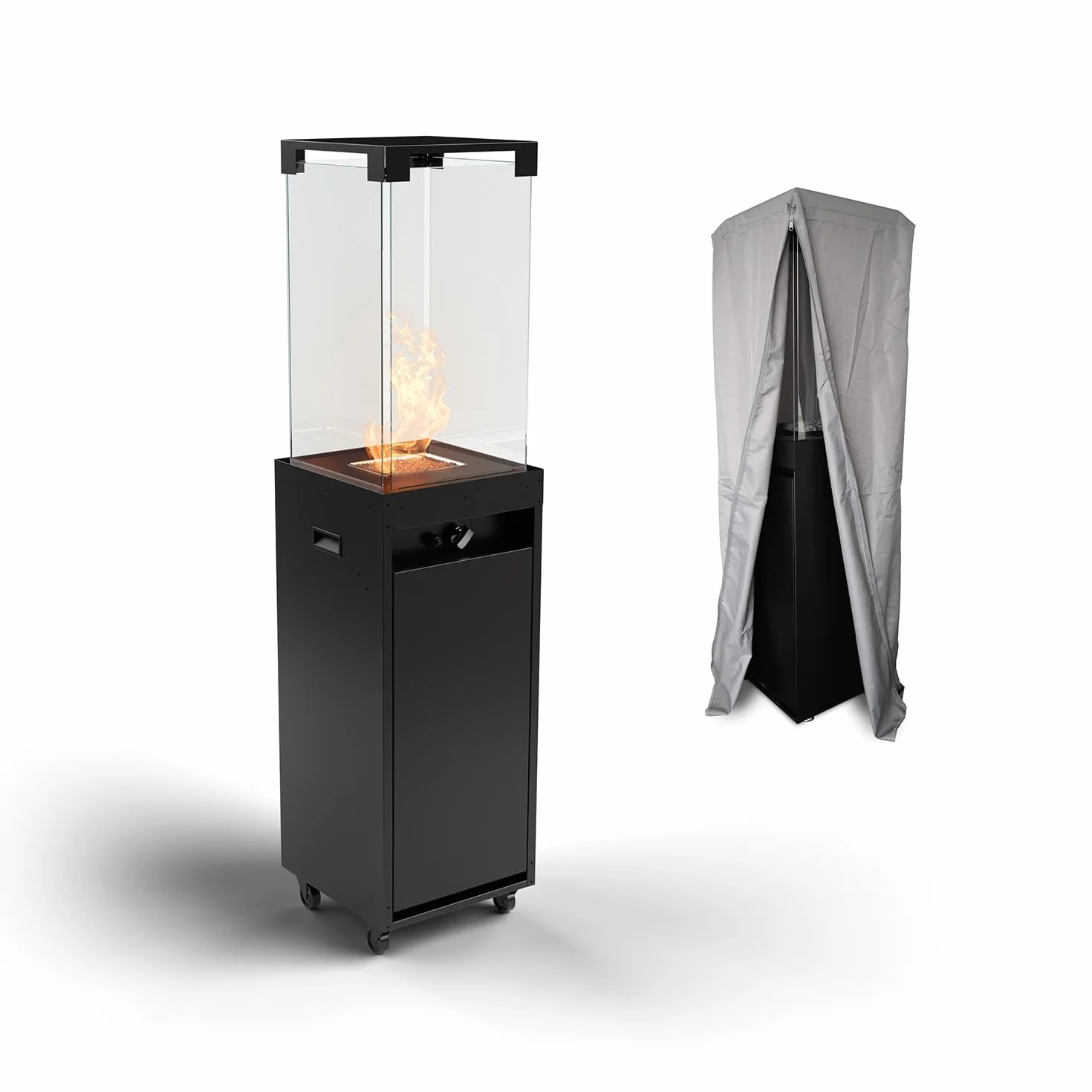 Planika Faro Foyer Décoratif Cheminée Jardin Chauffage Terrasse Gaz Propane 8kW Noir Portable