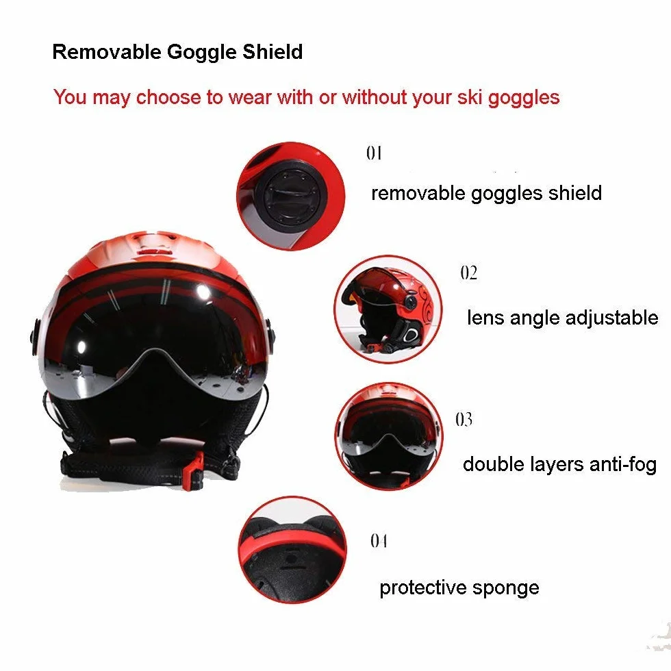 Casque Ski 2-en-1 avec Masque Amovible Anti-buée Anti-UV Intégré