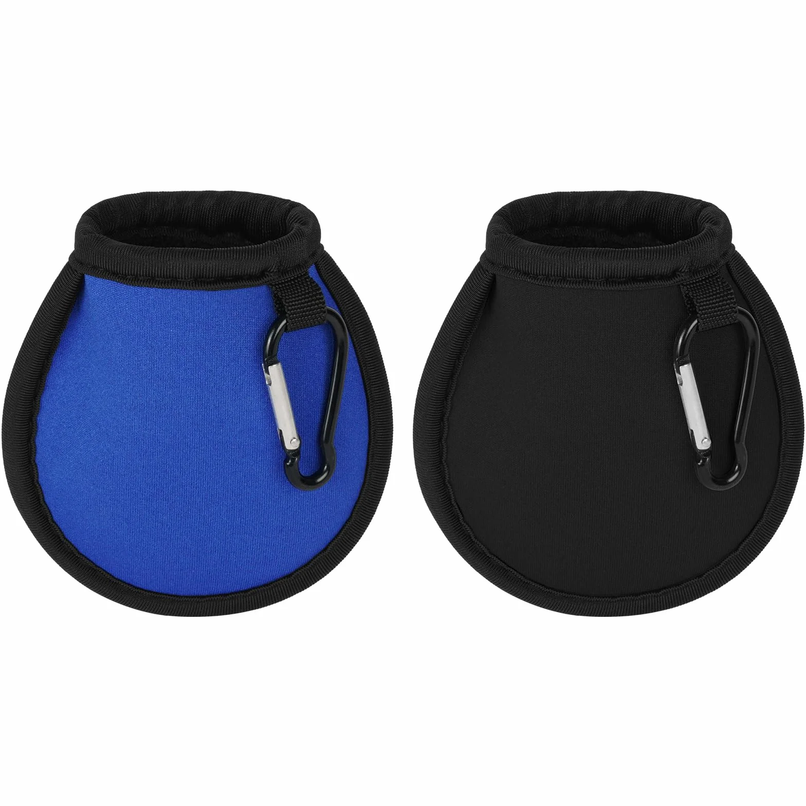 Pochettes de Nettoyage de Balles de Golf, 2 Pcs Imperméable, Sac de Golf Double Couche, Portables avec Mousqueton, Noir + Bleu