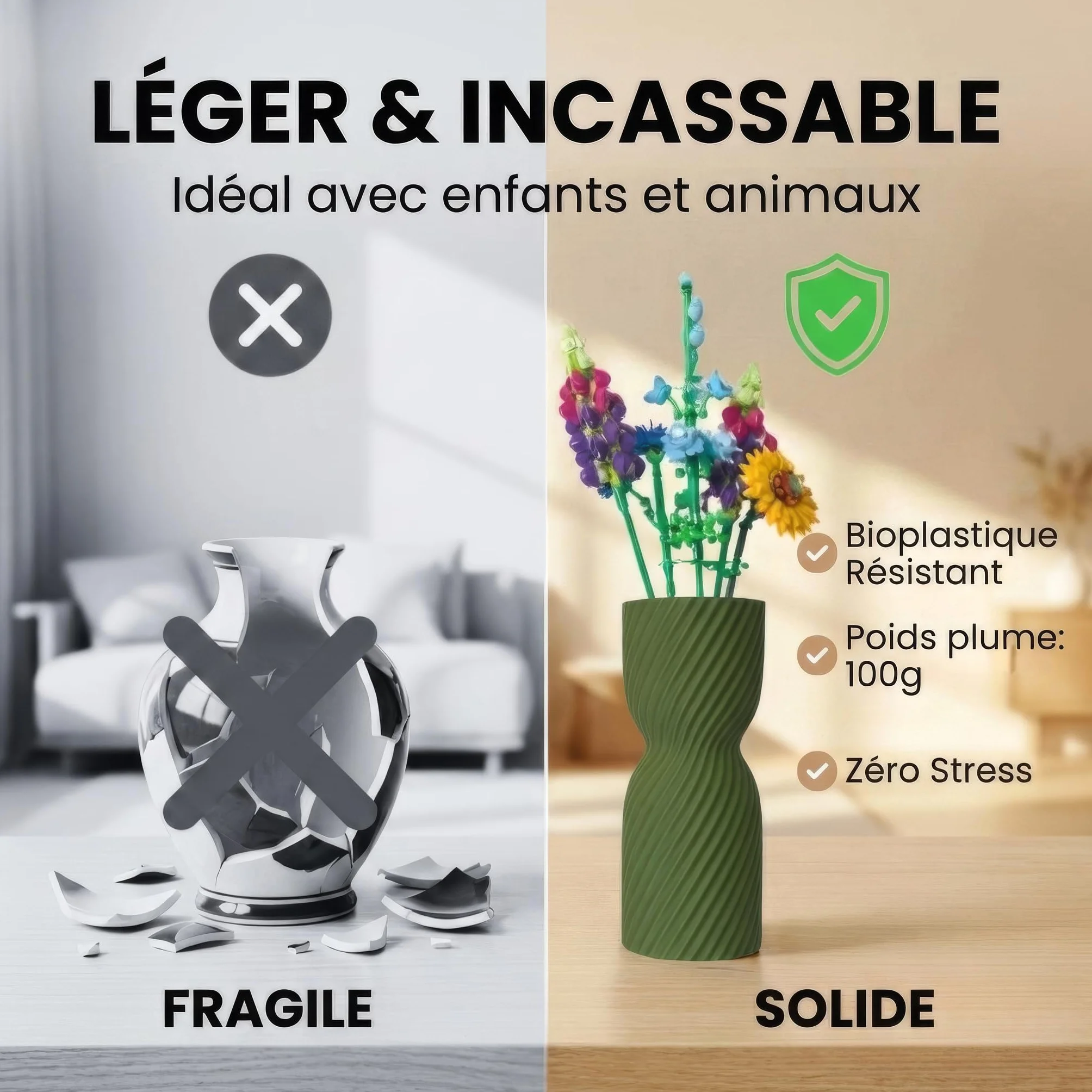 Vase pour Fleur Lego, Vase décoratif Lego Fleurs, Fabriqué en France