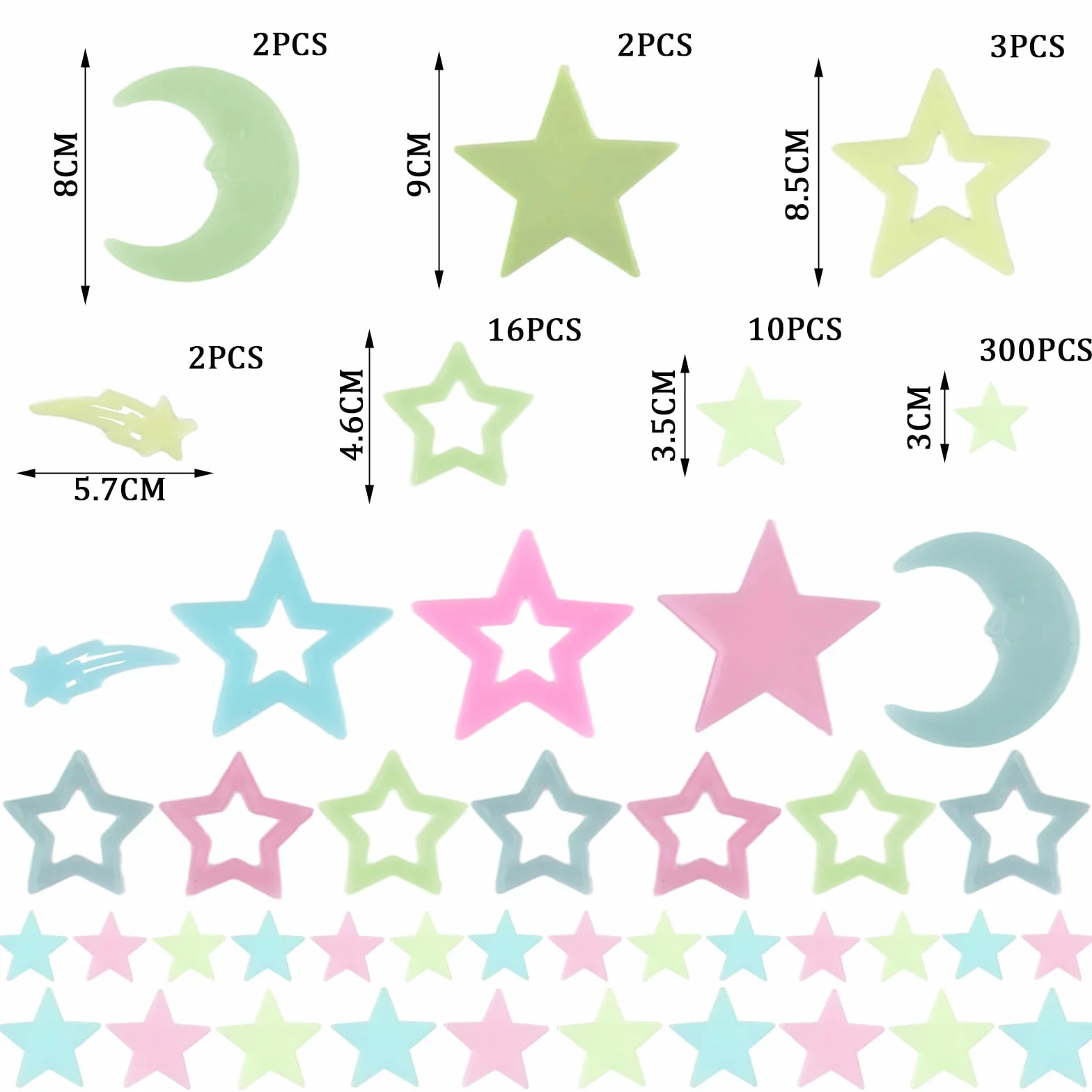 322Pcs Autocollants d'étoiles et de lune lumineuses au plafond, décoration murale ciel nocturne pour enfants