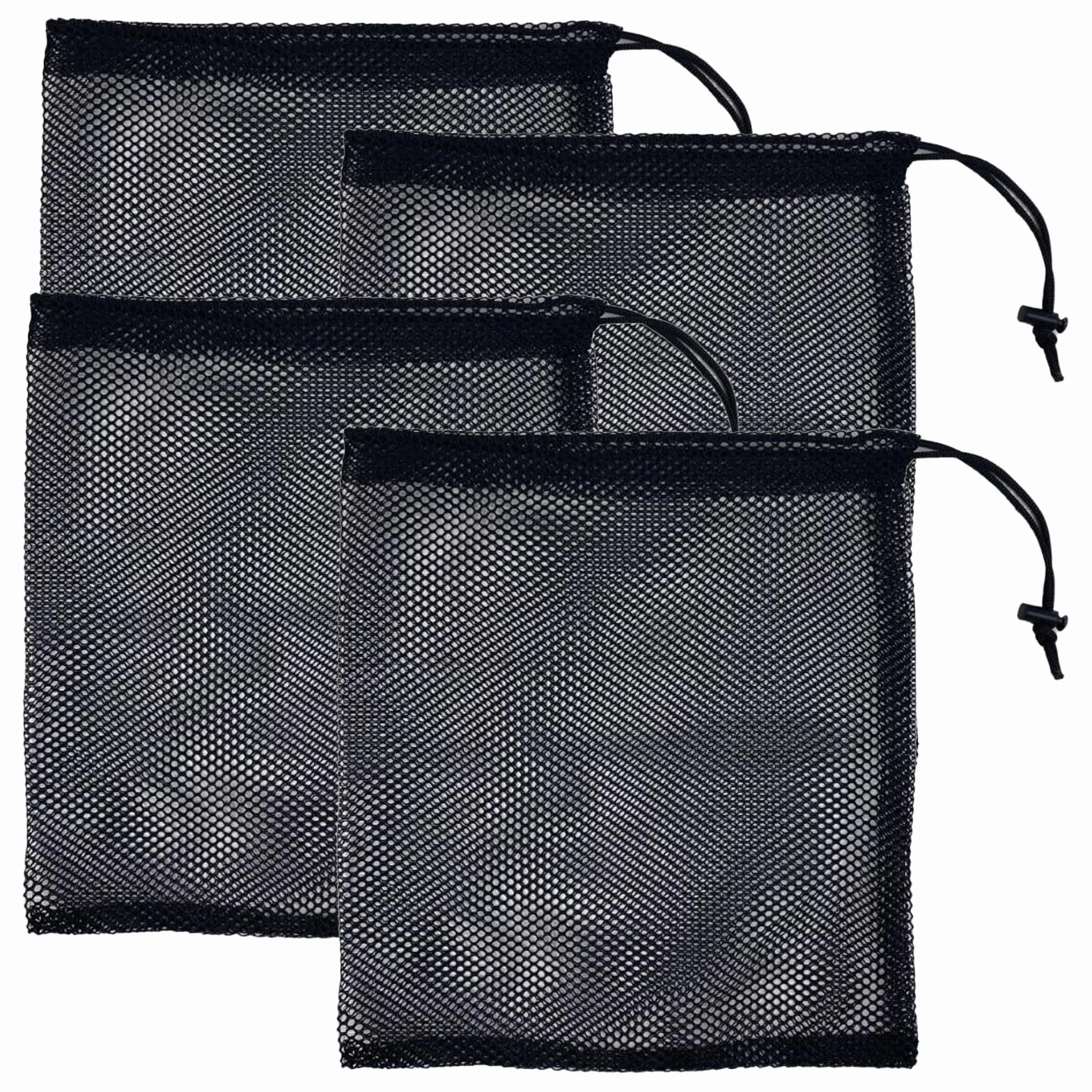 Lot de 4 Sac Noir Solide en Maille Filet,Sacs à Cordon en Maille,Sacs de Rangement à Cordon,Grand Organiseur de Plage,Sac en Nylon Léger,pour Voyages,Maquillage,Sport,Articles de Plage