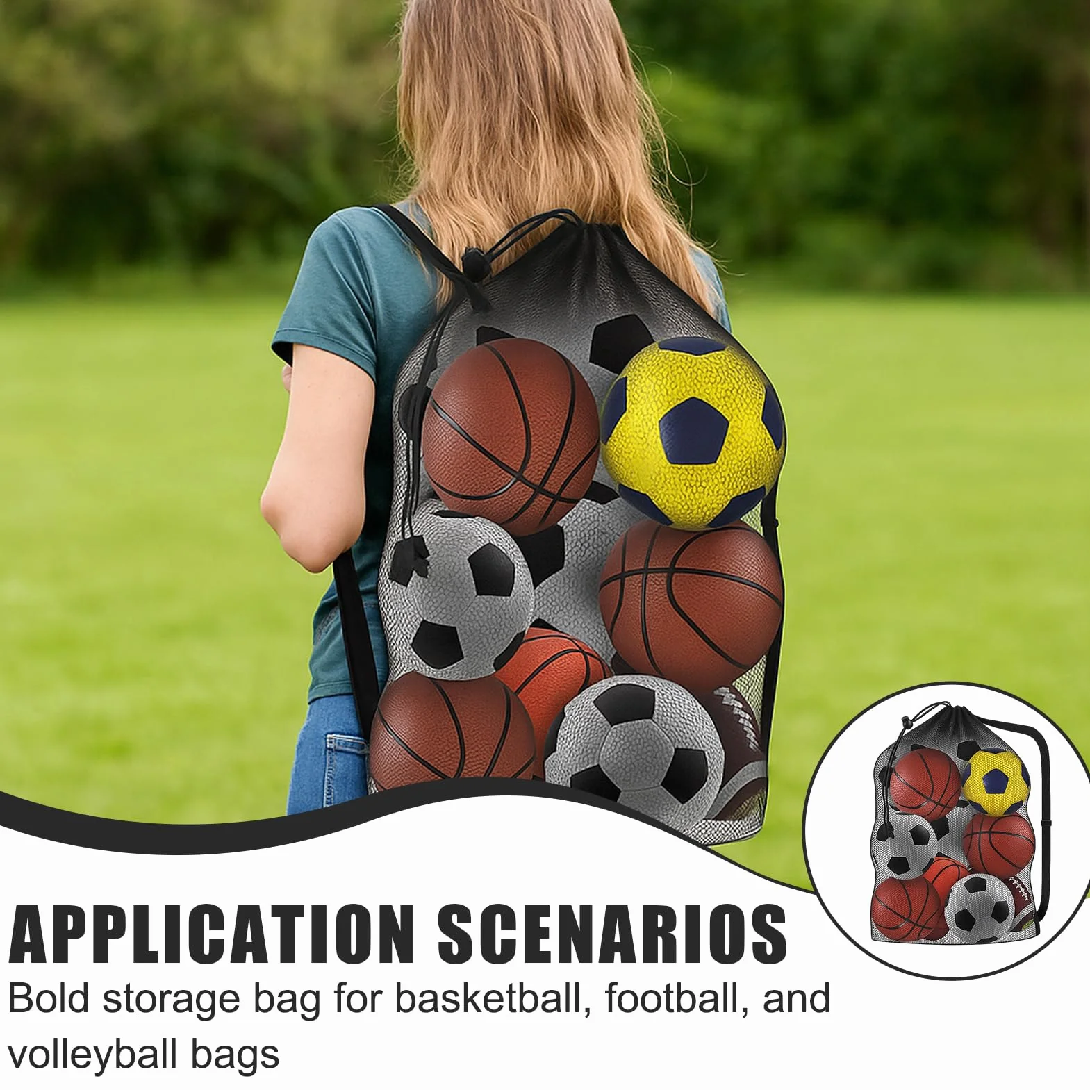 Ruvan Sac À Ballons De Foot, Filet De Football, Grand Capacité 10-12 Ballons, pour Basket-Ball Football Volley-Ball Sac Bandoulière Rangement des Équipements De Sport Plage, 101 * 76 CM, Noir