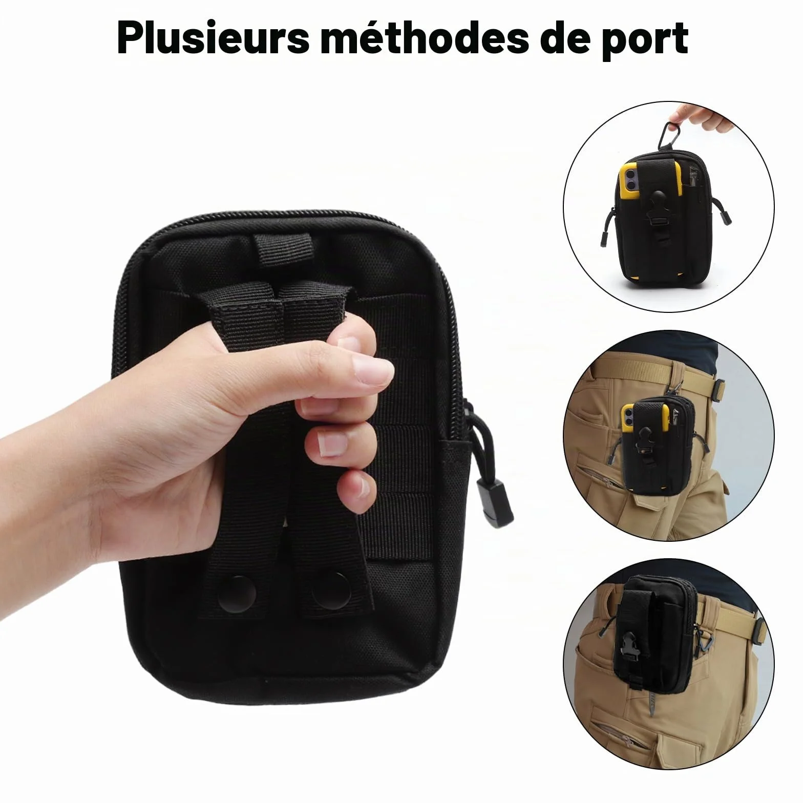 Sacoche Ceinture Tactique Homme avec 1 Mousqueton, Sacoche Ceinture Militaire Noire en Nylon Imperméable, Pochette Ceintures Tactique Étanche pour Outdoor, Travail, Voyage, Randonnée, Vélo