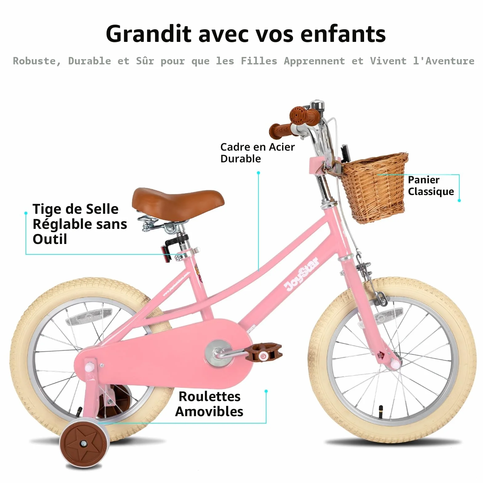 JOYSTAR Vélo pour Enfant de 12/14/16/18/20 Pouces pour Enfants de 2 à 11 Ans avec Roues Jockey et Panier