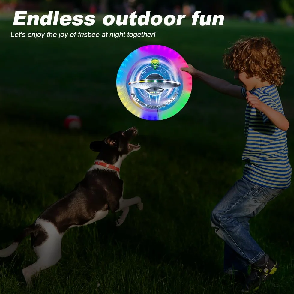 Frisbee Lumineux LED 12 Effets Etanche Batterie Rechargeable 38 Lumières Extérieur