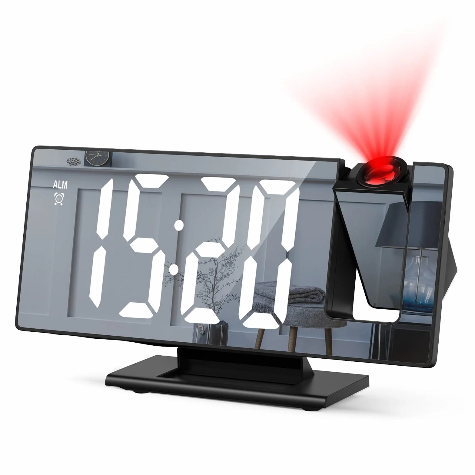 Réveil Projecteur Plafond LED Miroir Horloge Digitale Projection 180° USB