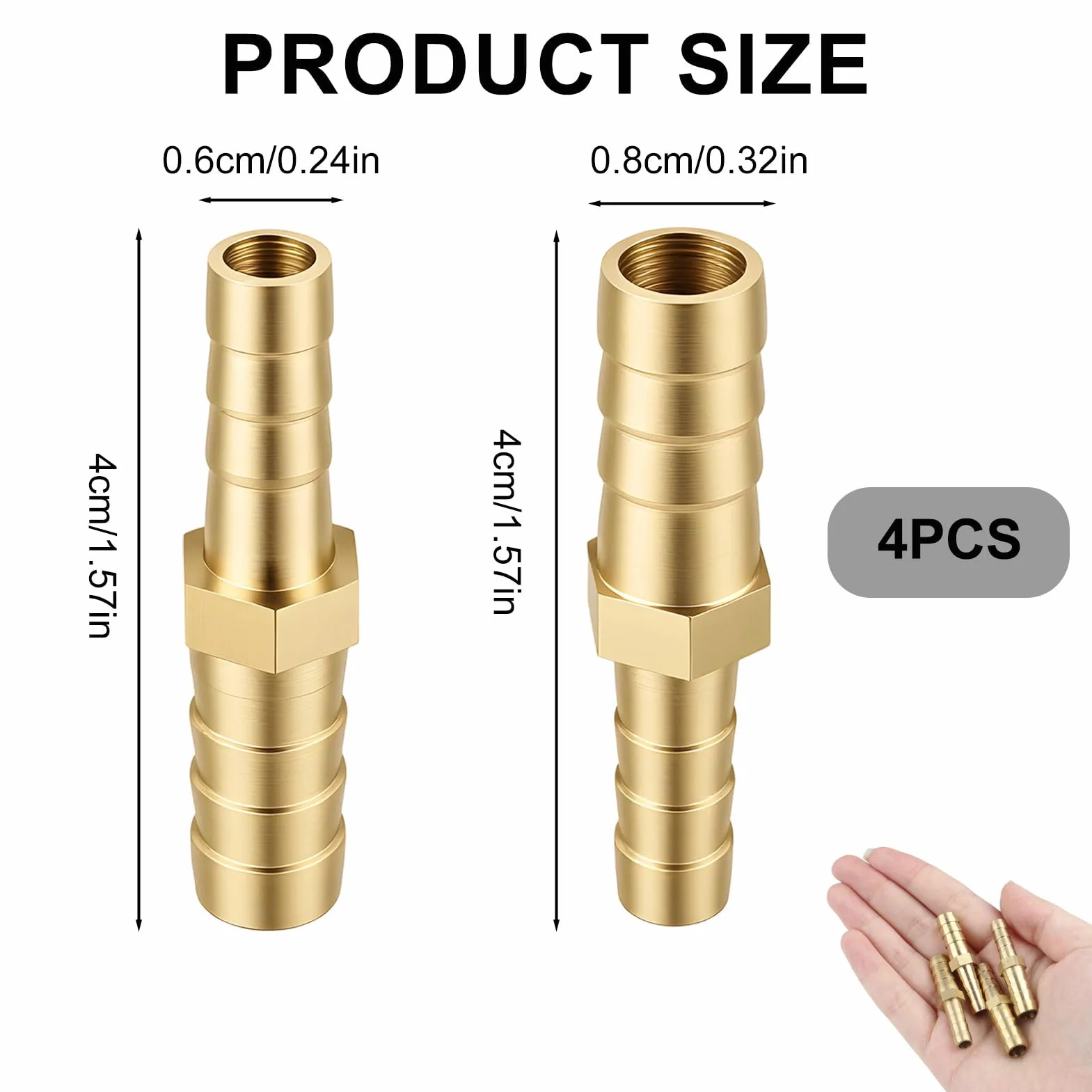 Raccords Cannelés Droits en Laiton 8mm à 6mm, 4PCS Raccords de Tuyau Réducteurs Résistant à la Corrosion