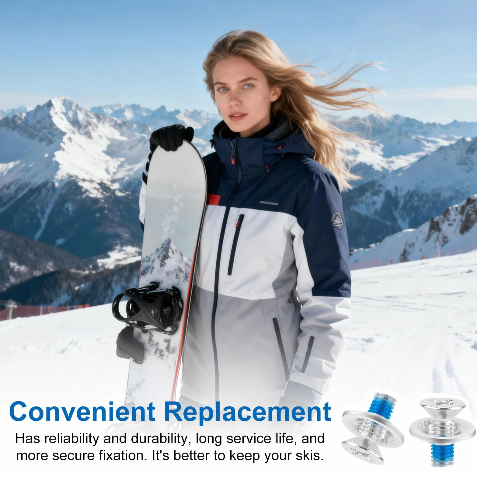 Vis de fixation pour snowboard M6 acier inoxydable avec rondelles antidérapantes - Lot de 8 avec tournevis