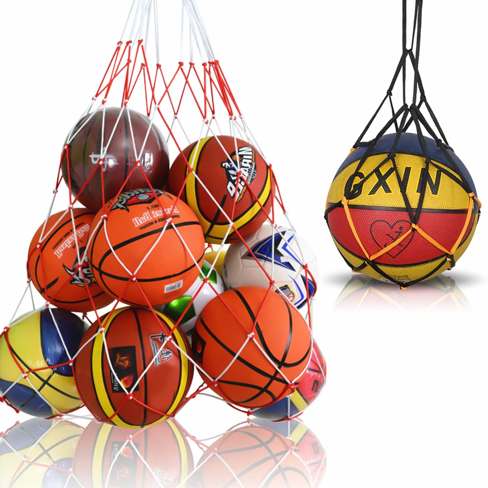 2Pcs Sac Filet de Ballon,Sac de Balles Filet,Polyester Pliant Rangement Durable Réutilisable Multifonction pour Le Football,Basketball,Rugby Ball,Volley-Ball,Handball,Le Tennis.