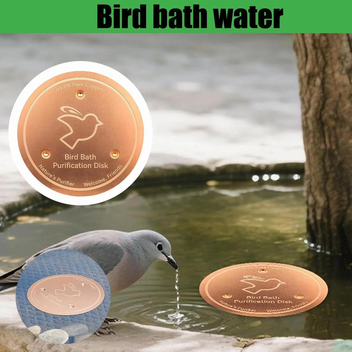EHOTER Disque en Cuivre pour Bain d'oiseaux, Pur 99,99%, Conception Stable 3 Points (2PCS)