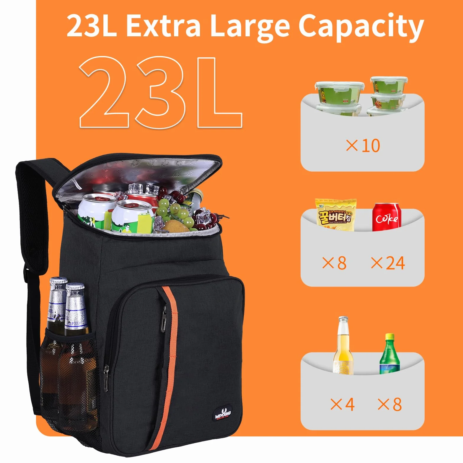 Sac à Dos Isotherme 23 L étanche Ultra léger Camping Randonnée Pique-Nique Noir