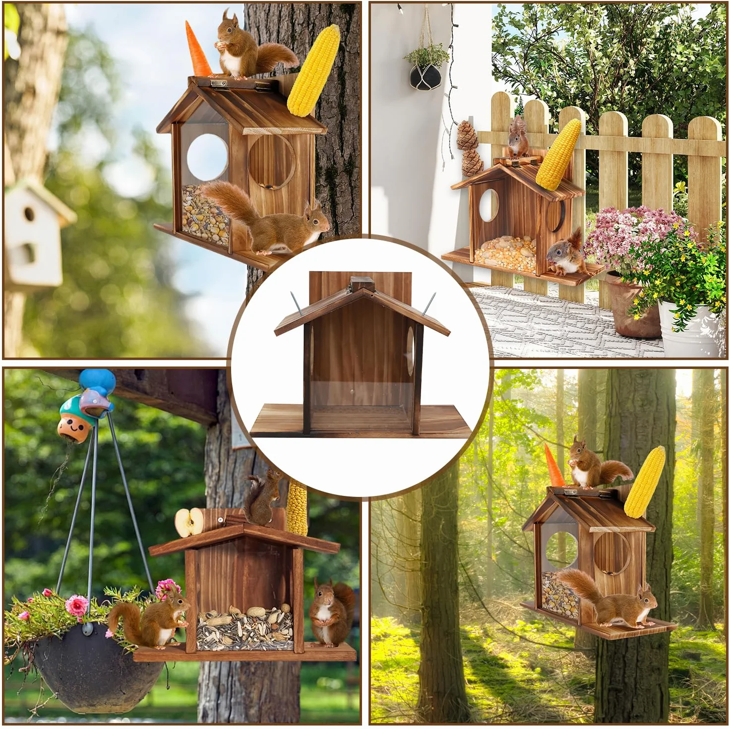 Mangeoire Écureuil Extérieur en Bois pour Jardin Balcon