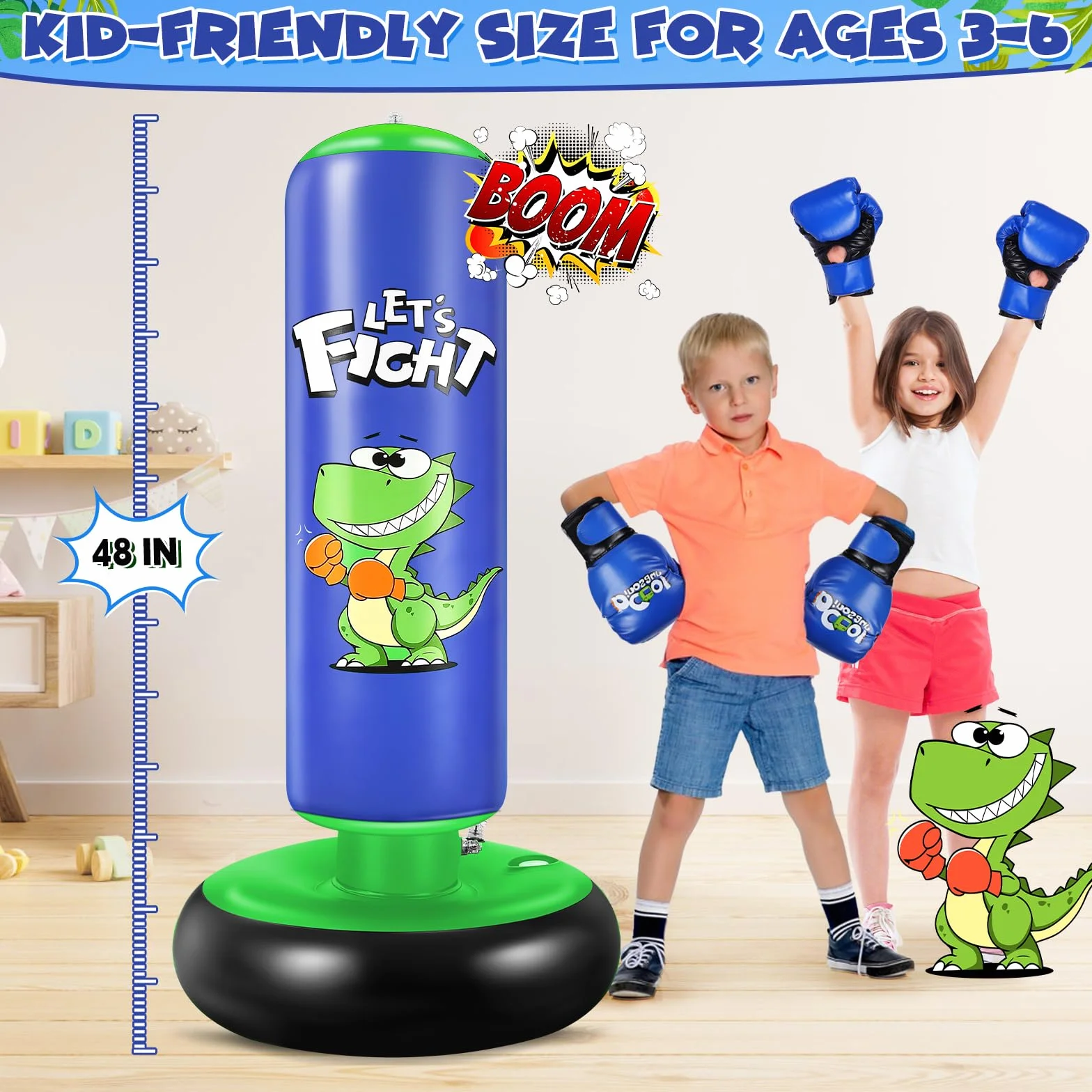 Sac de Boxe pour Enfants, Gonflable Sac de Boxe Enfant 120cm - Idéal pour Karaté, Taekwondo, Cadeau Parfait pour Garçons & Filles de 3 à 8 Ans