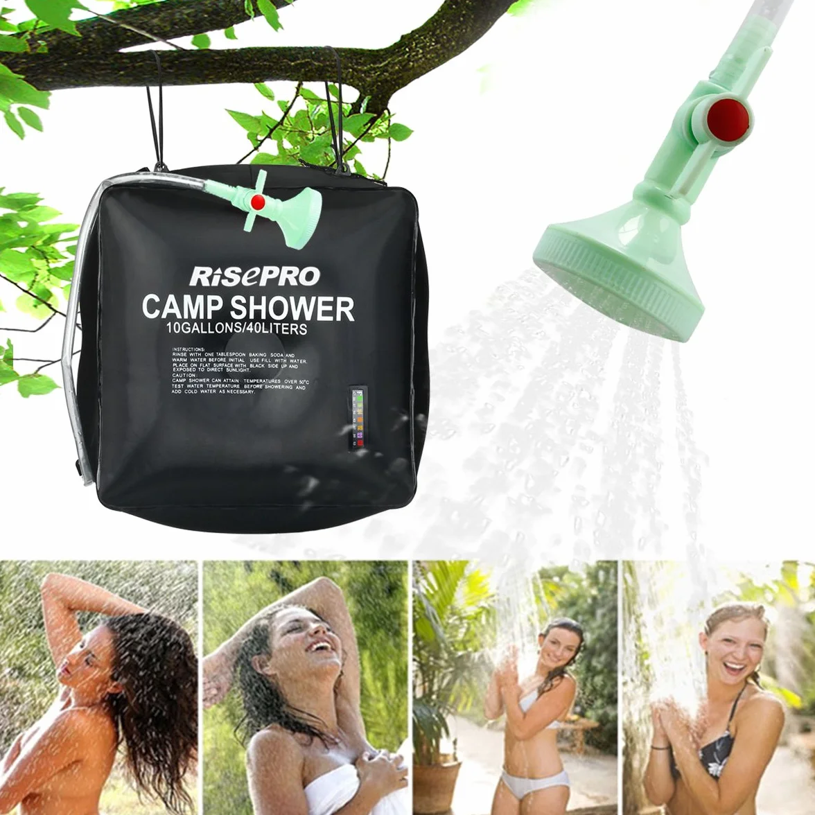 Sac de douche solaire 40 litres camping, température 45 °C randonnée, escalade