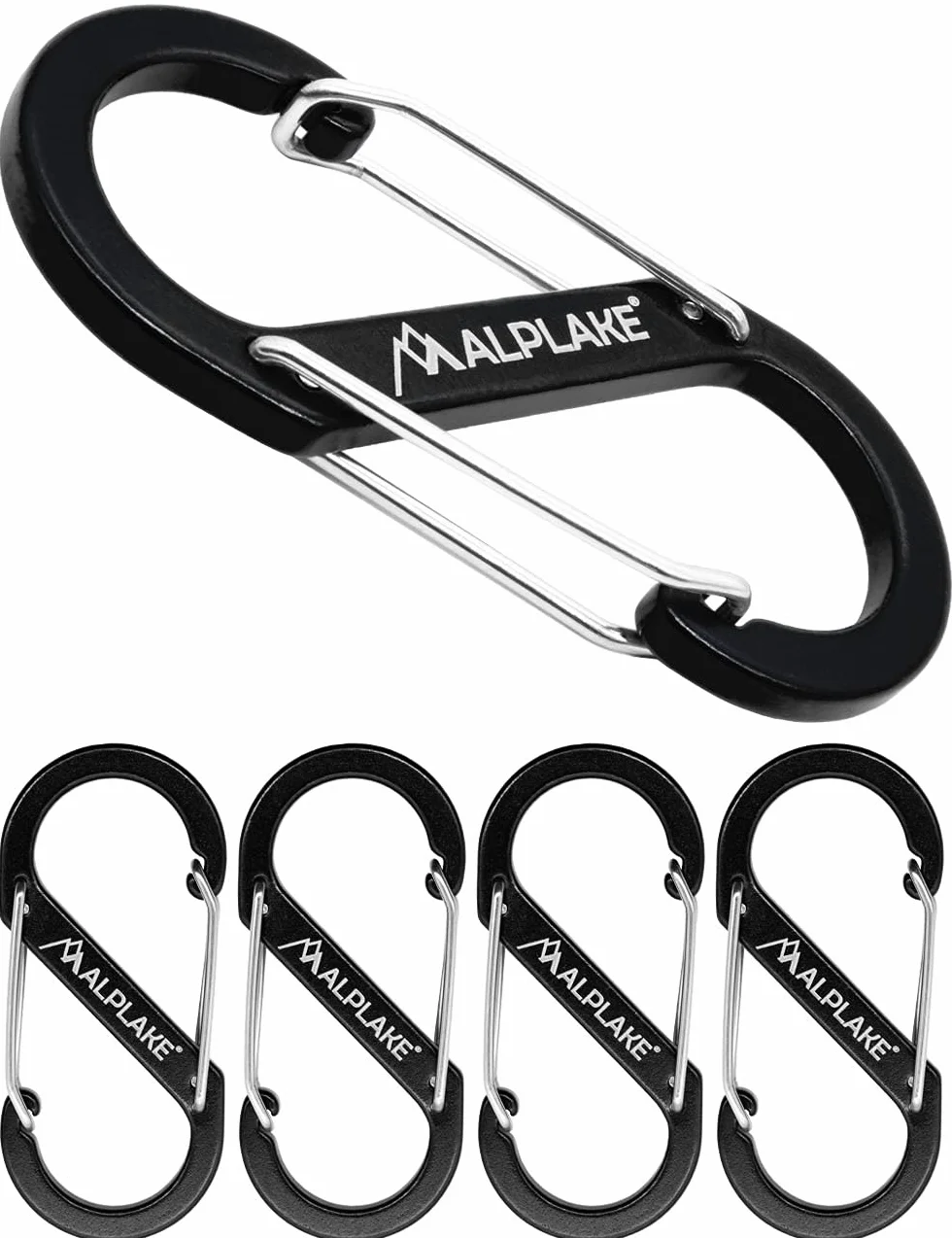 Mousquetons en forme de S 88 x 40 mm Noir Ensemble de 4
