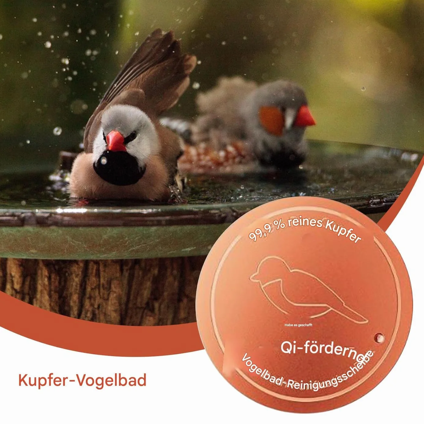 Bain d'oiseaux en cuivre avec support stable pour jardin