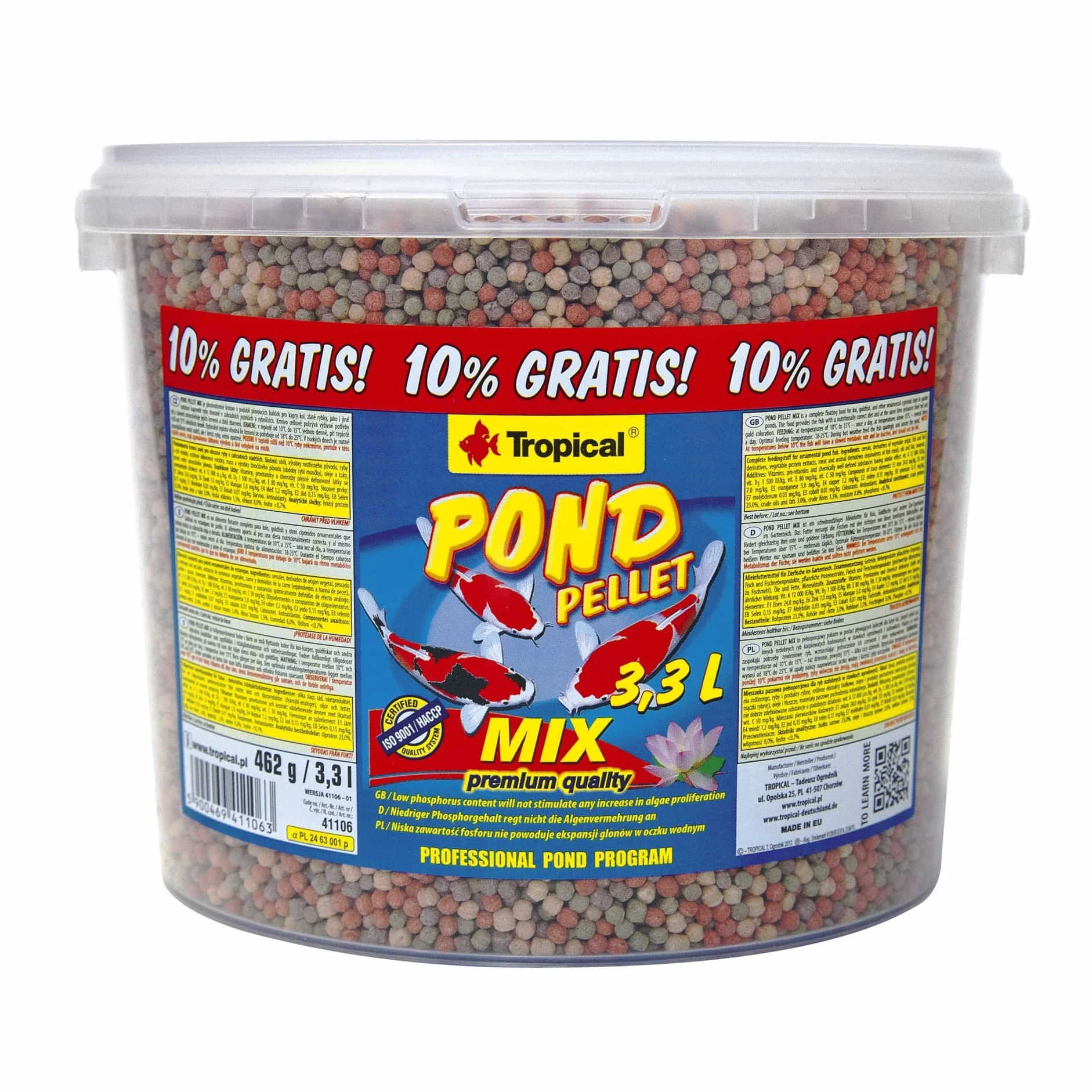 Pond Pellet Mix 3,3L 462g Aliment Complet Boules Flottantes pour Koi Poissons de Bassin