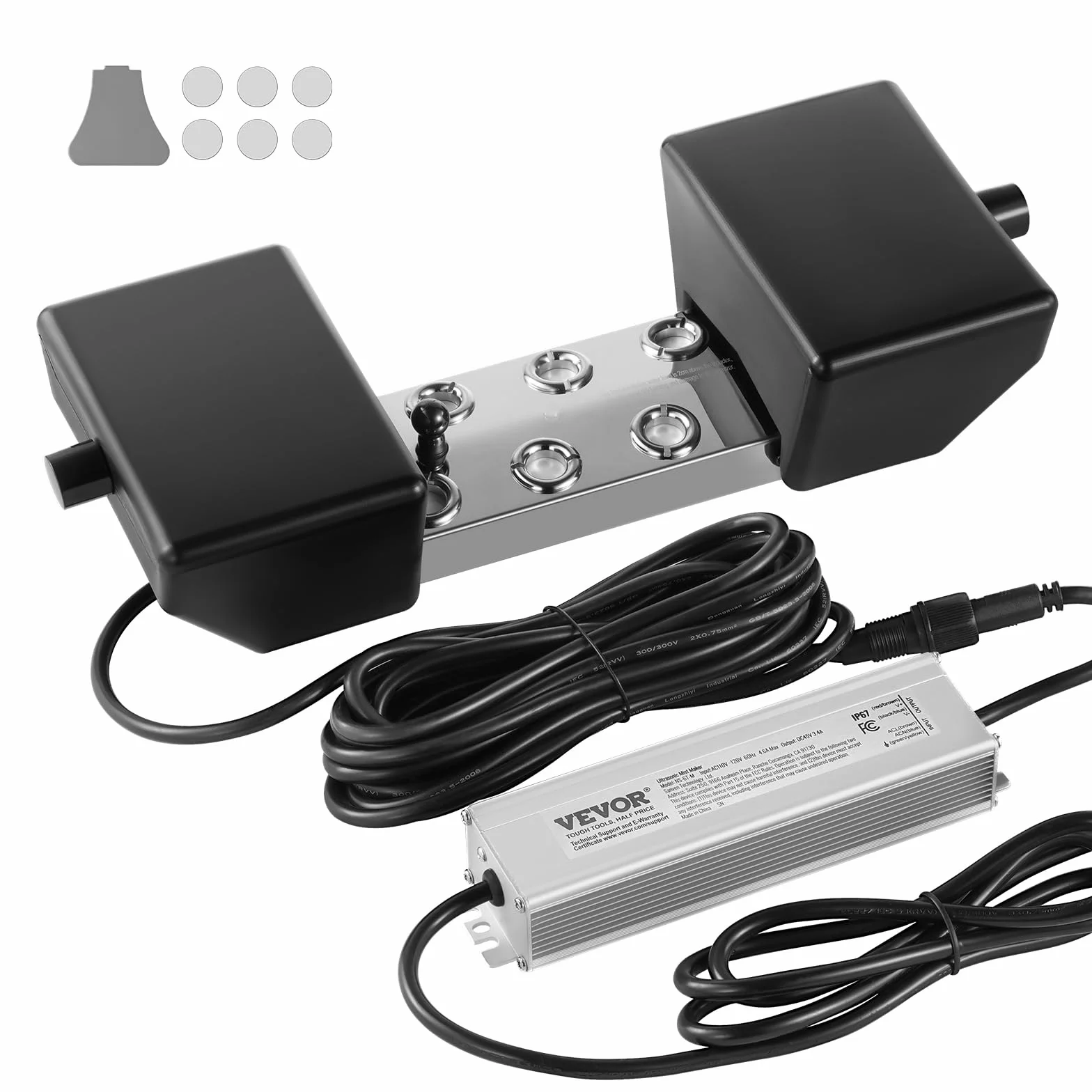 VEVOR Brumisateur à ultrasons 6 têtes 4500 ML/h IP67 165 W avec bouée disques de Rechange