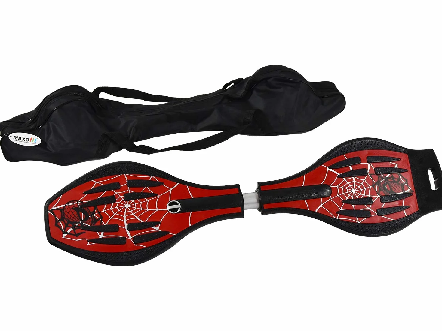 Waveboard PRO XL «Spider-rot», charge max. 95 kg , roues lumineuses et sac inclus - 88 x 23 x 14 cm