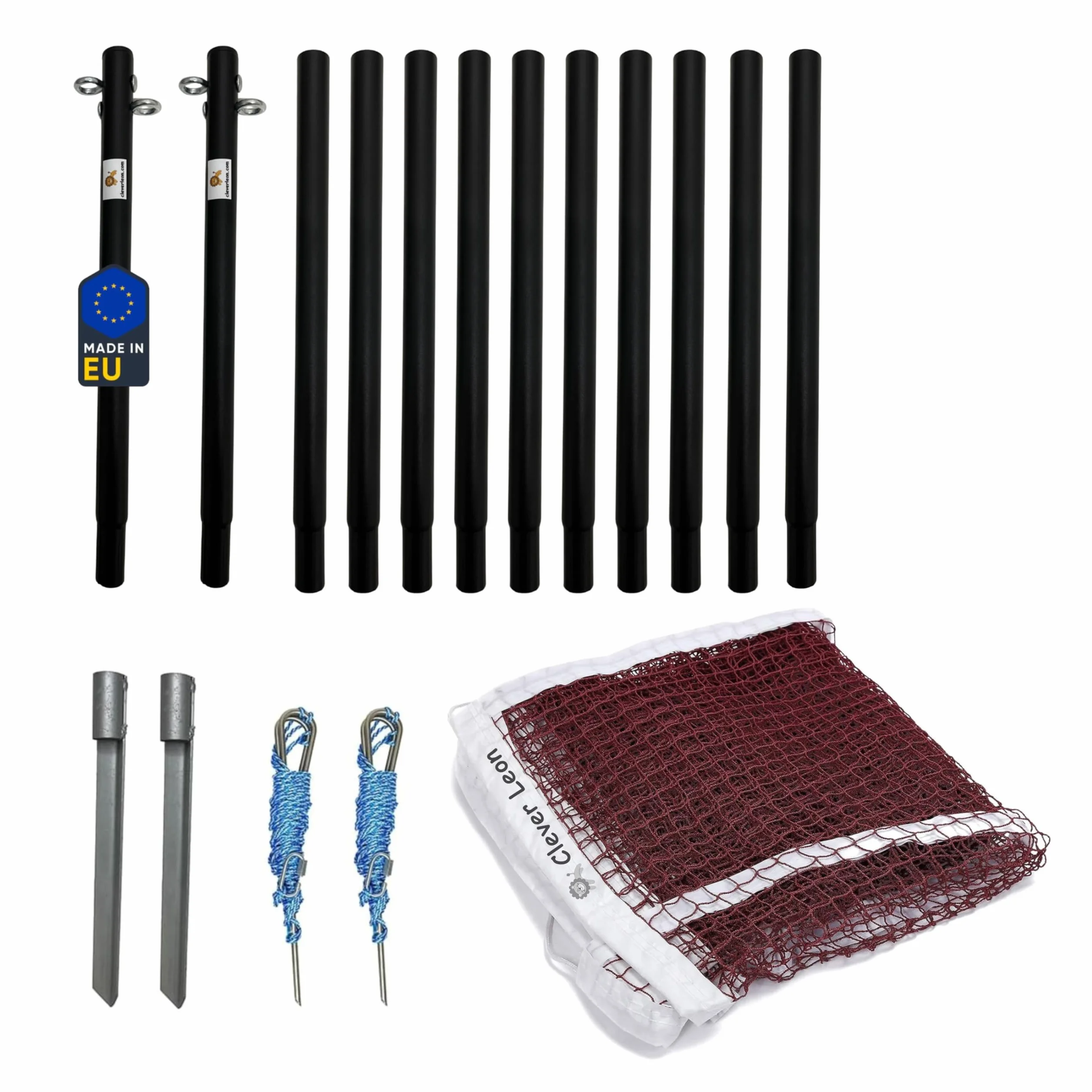 Kit de Filet de Volley de Plage - Badminton - Tennis - 6,5 x 0,75 m - 12 Poteaux de Filet en Acier - Kit de Fixation - Noir
