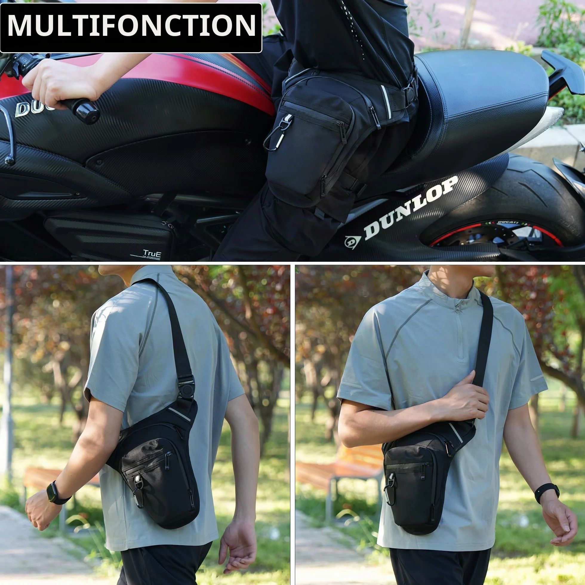 Sacoche de Jambe Moto, Étanche pour Cuisse, Tactique, Homme Femme, pour Course, Randonnée, Cyclisme, Pêche