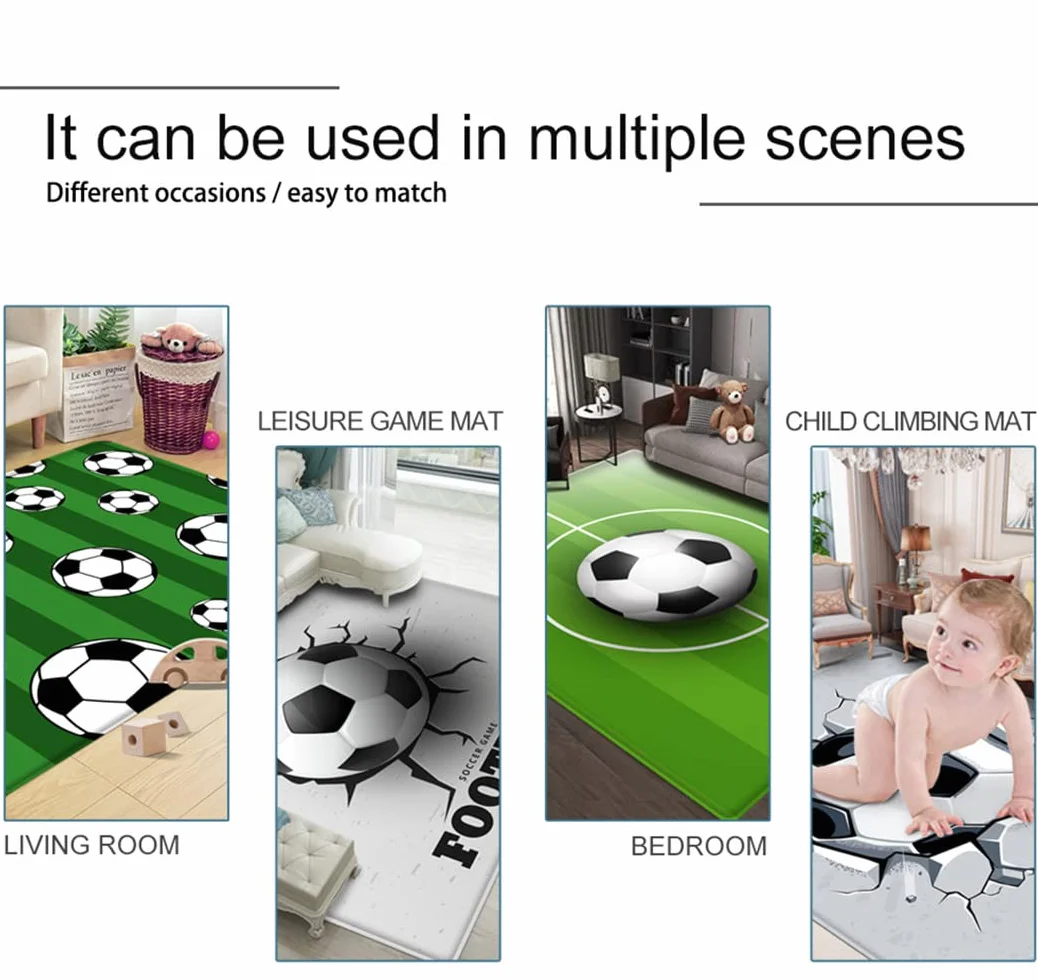 Sportif 3D Grand Tapis Salon Football Vert Terrain 80x120 cm
